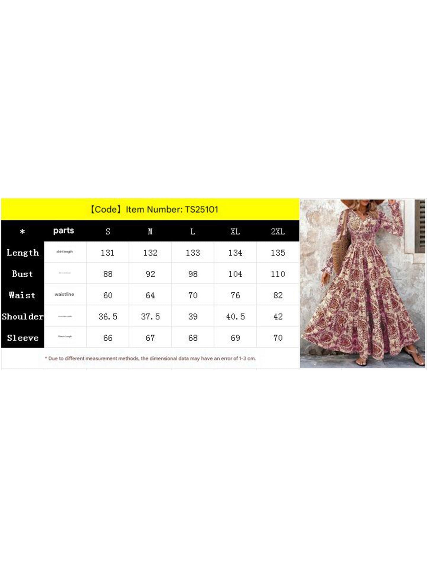 Anna-Berg | Vintage Print V Neck Long Dress