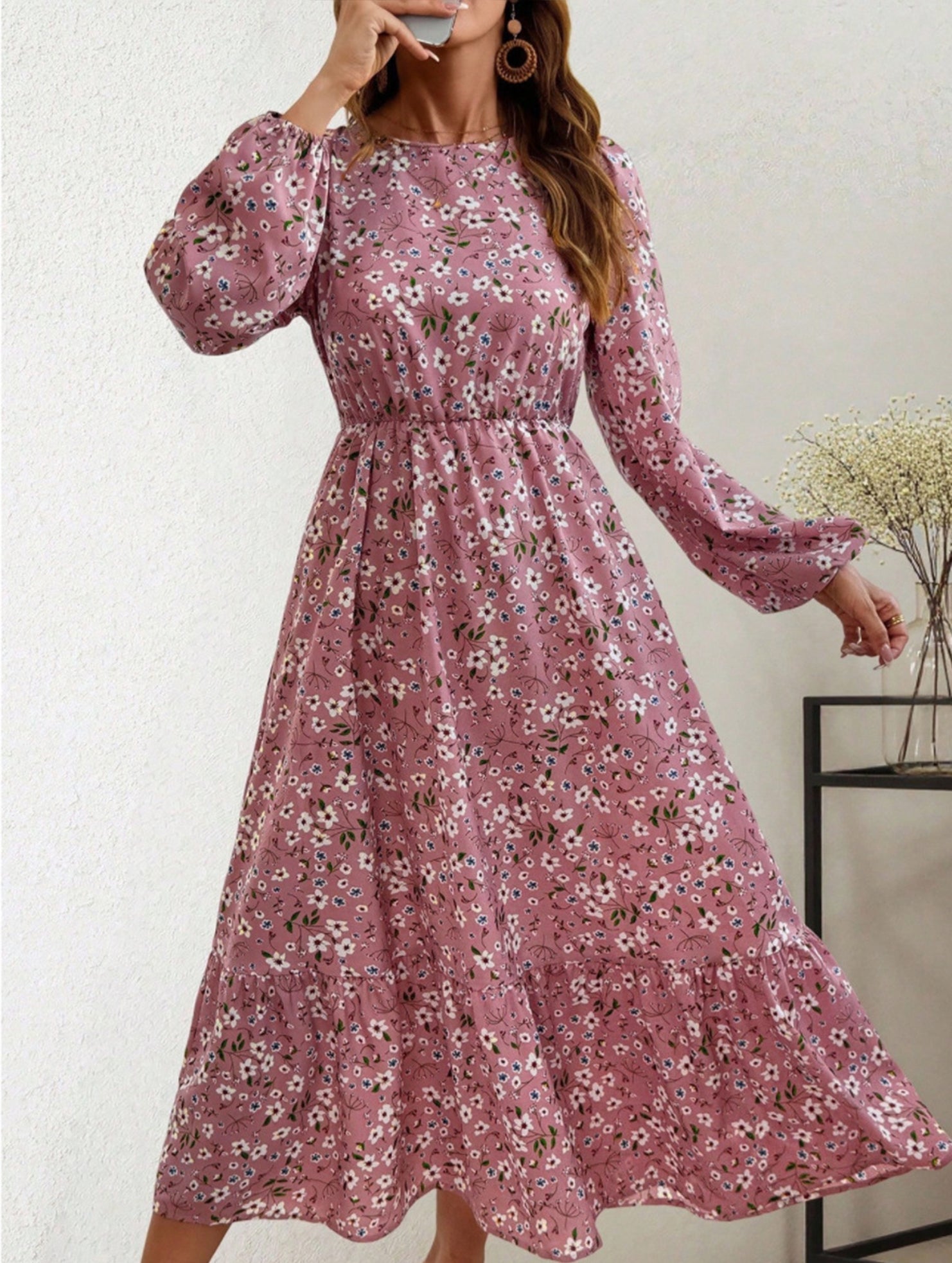 Anna-Berg | Floral High Waist Long Sleeve Dress