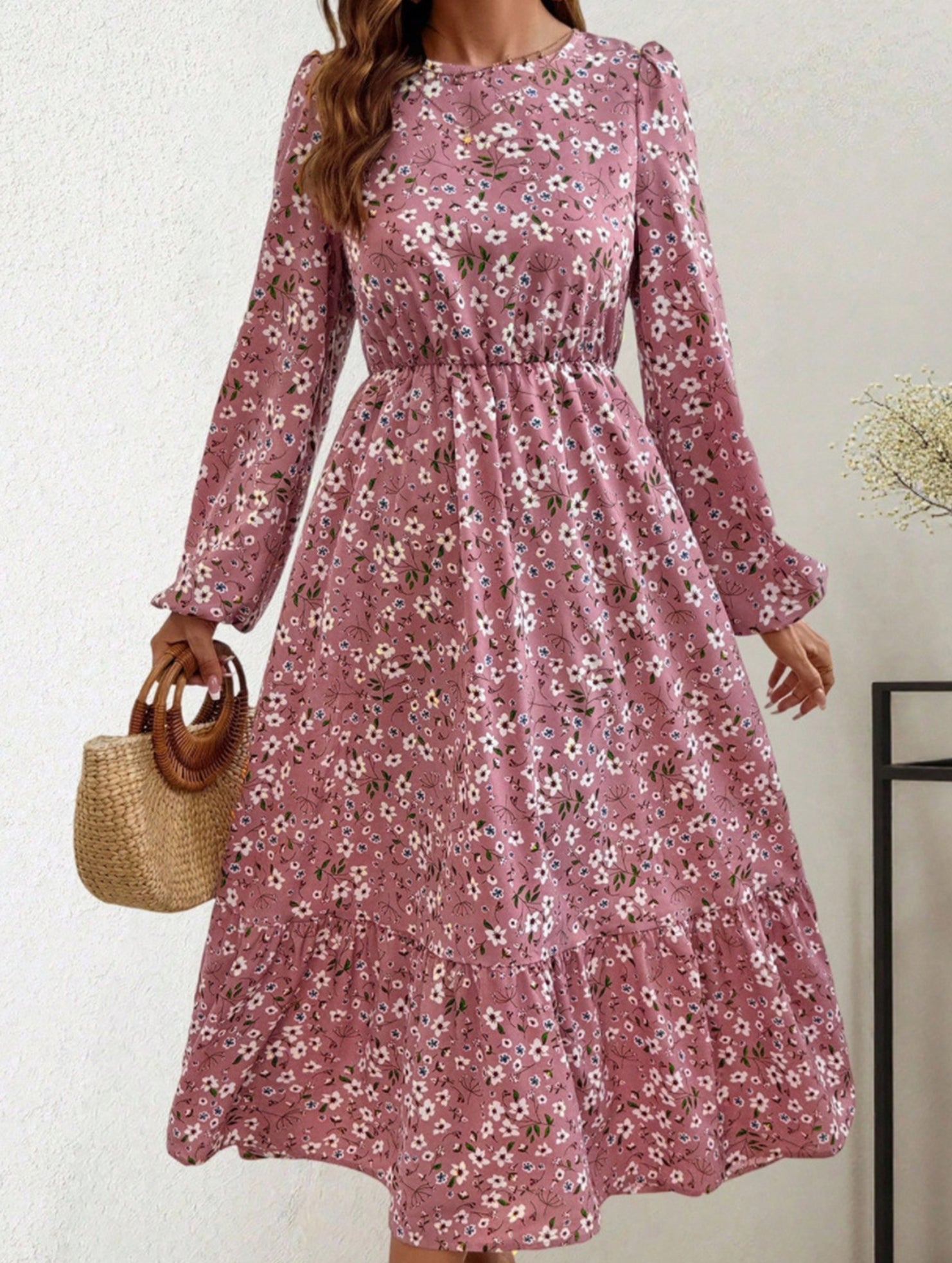 Anna-Berg | Floral High Waist Long Sleeve Dress