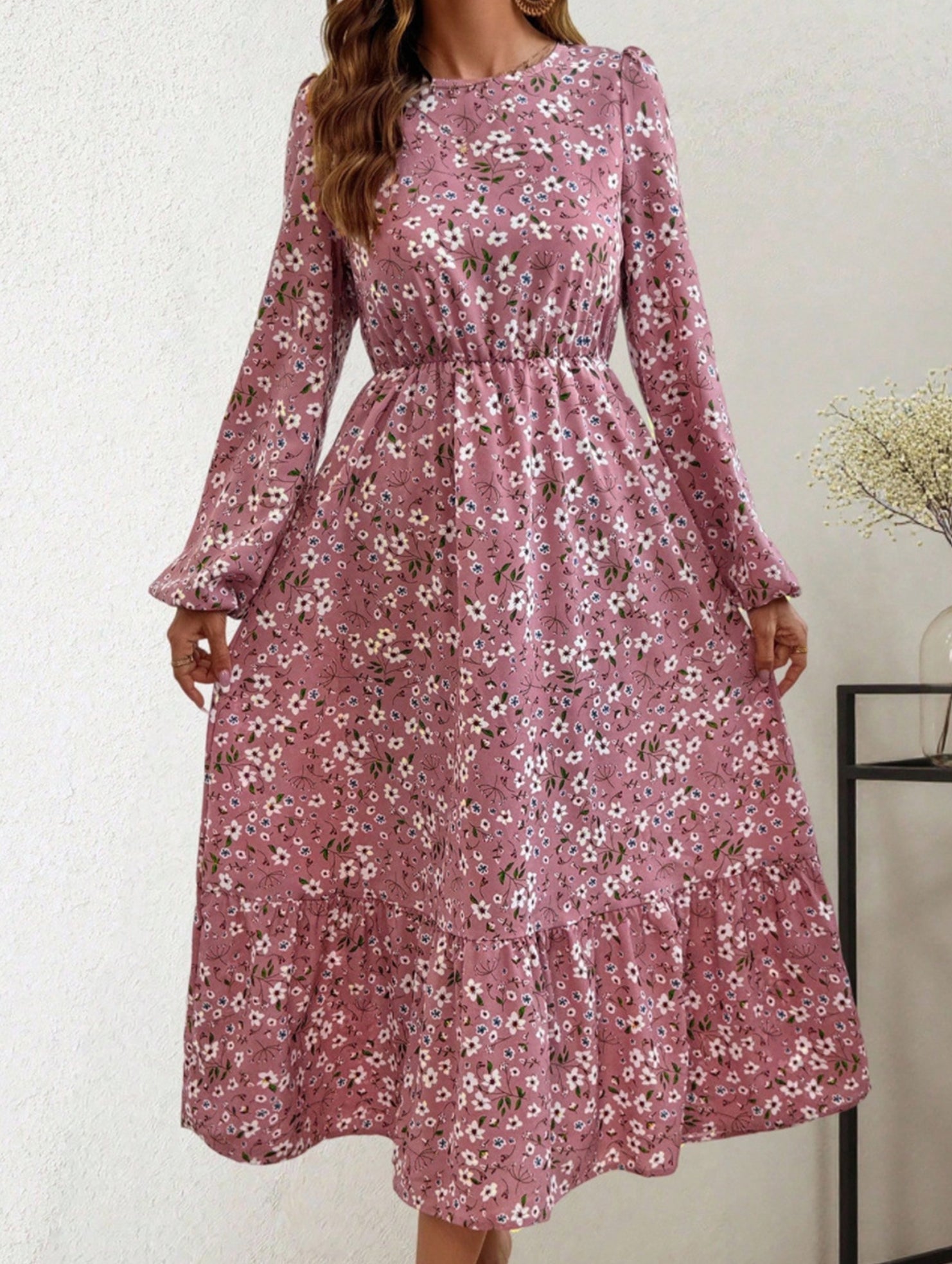 Anna-Berg | Floral High Waist Long Sleeve Dress