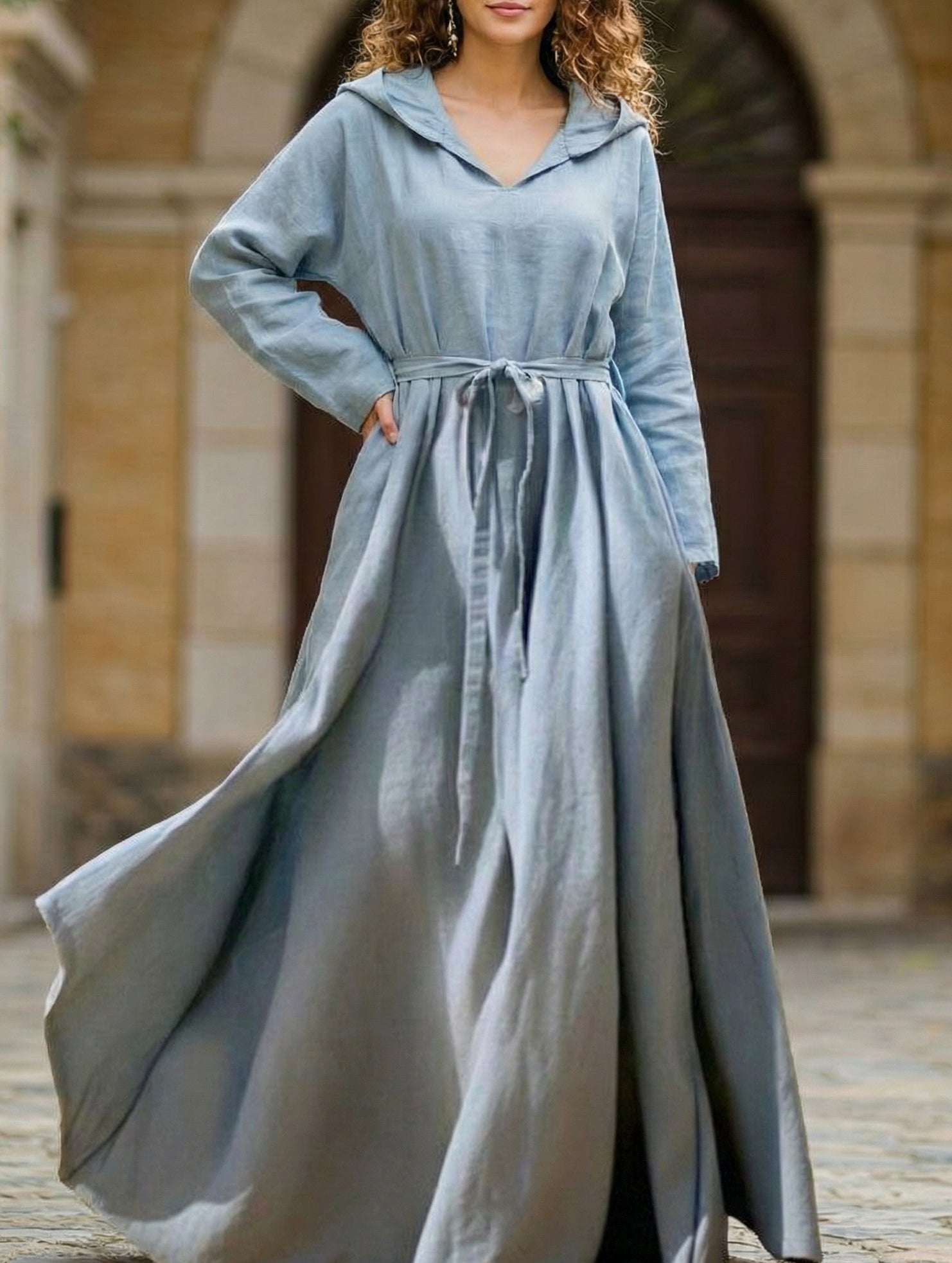 Anna-Berg | Cotton Linen Boho Hooded Dress
