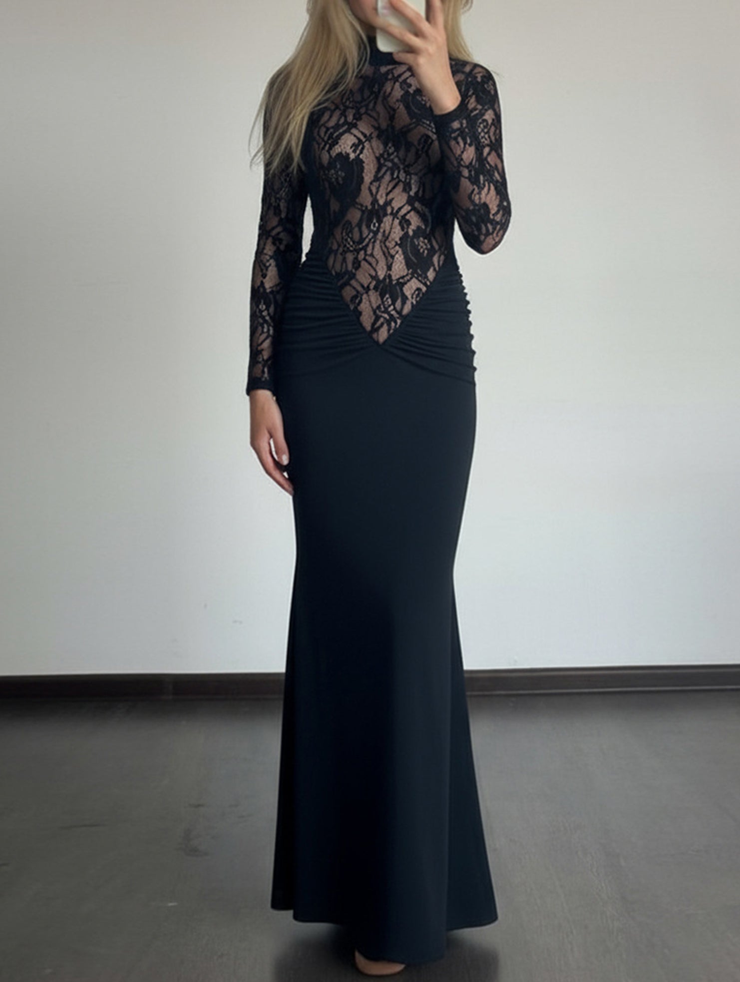Anna-Berg | Lace Hollow Mock Neck Bodycon Dress