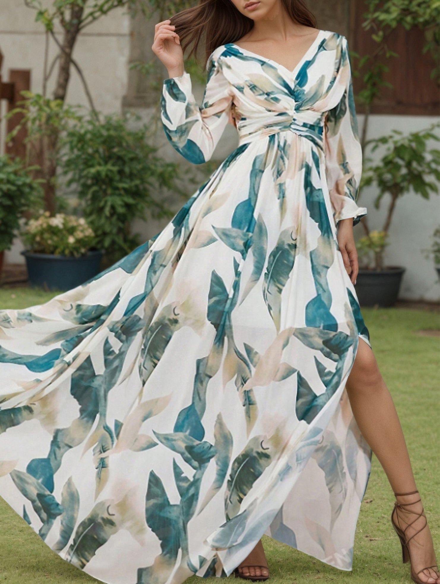 Anna-Berg | Backless V Neck Slit Dress
