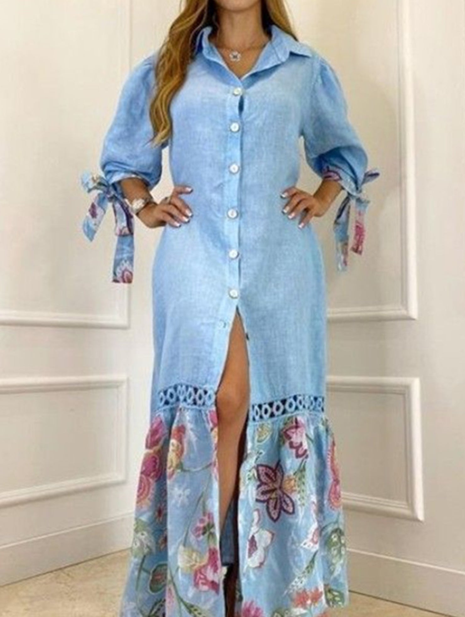 Anna-Berg | Lace Tie Sleeve Shirt Dress