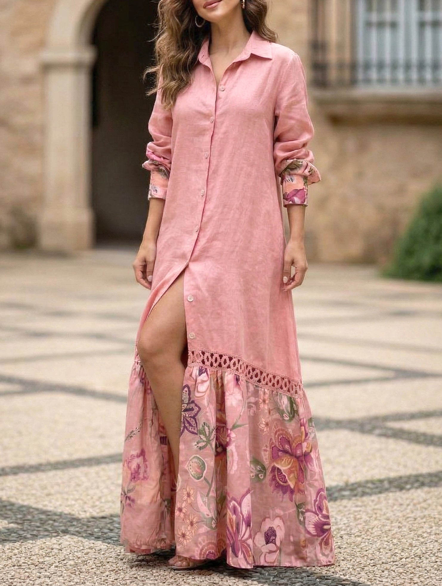 Anna-Berg | Lace Tie Sleeve Shirt Dress