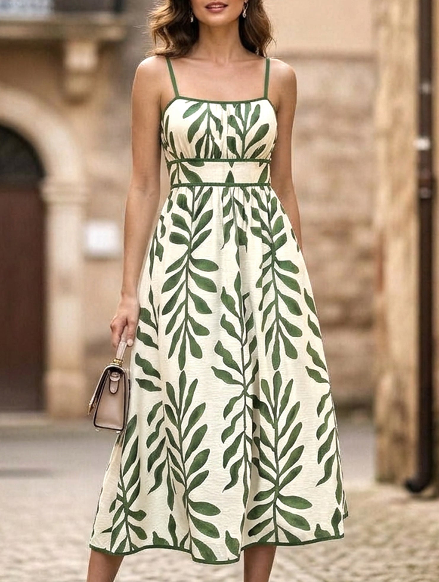 Anna-Berg | Leaf Print Cami Waist Dress