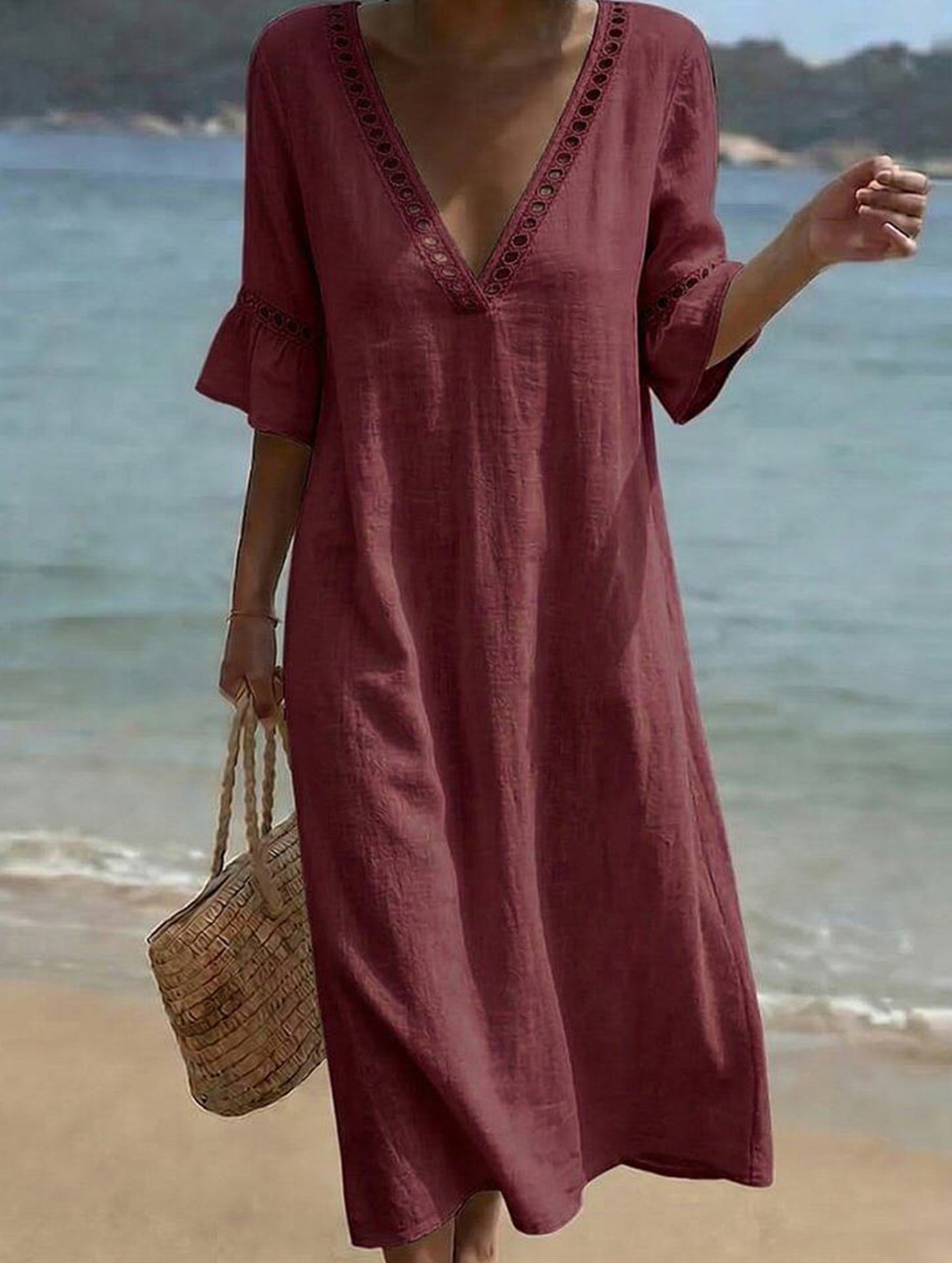 Anna-Berg | Linen V Neck Loose Dress
