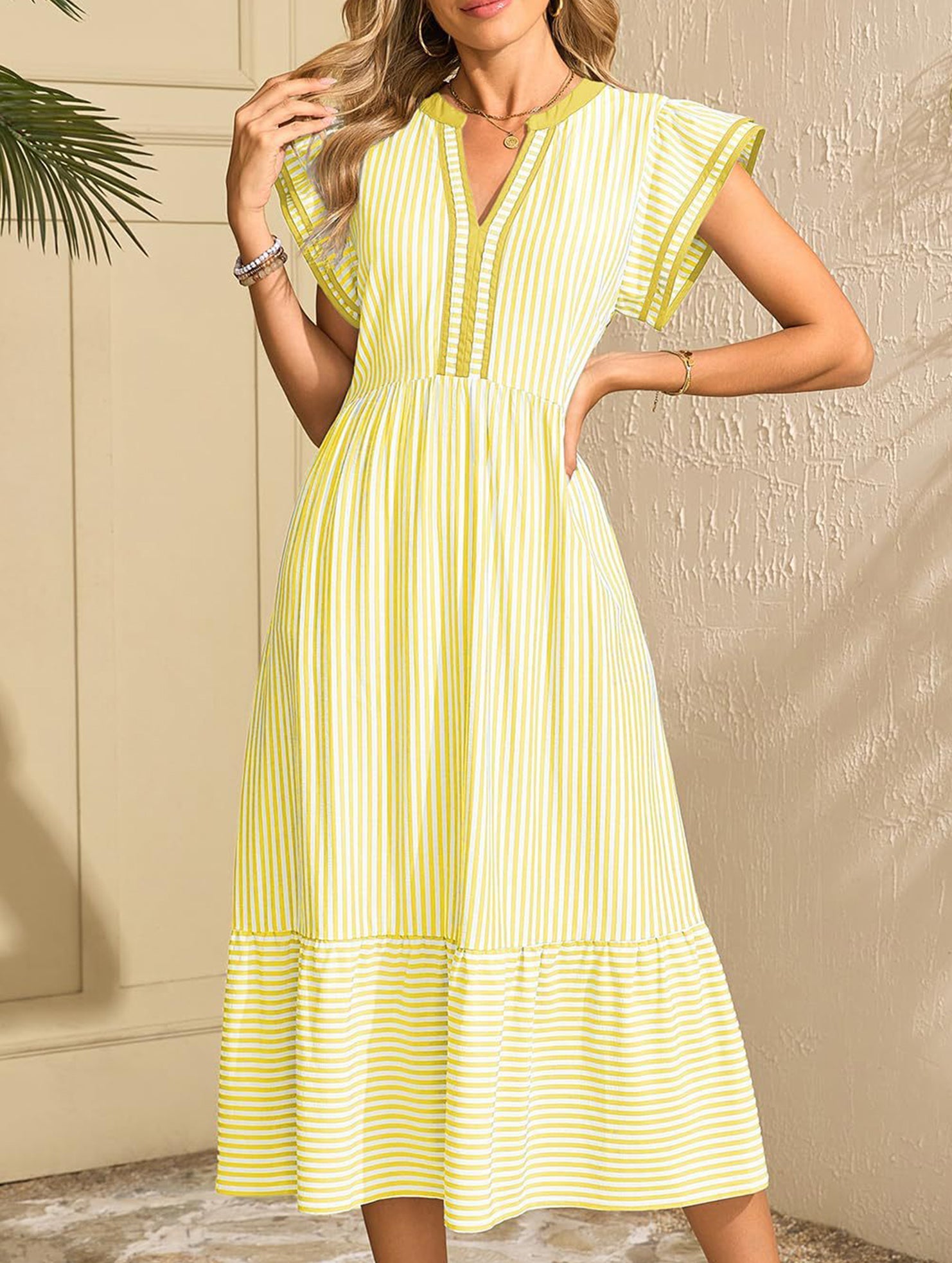 Anna-Berg | Colorblock Stripe Flutter Sleeve Dress