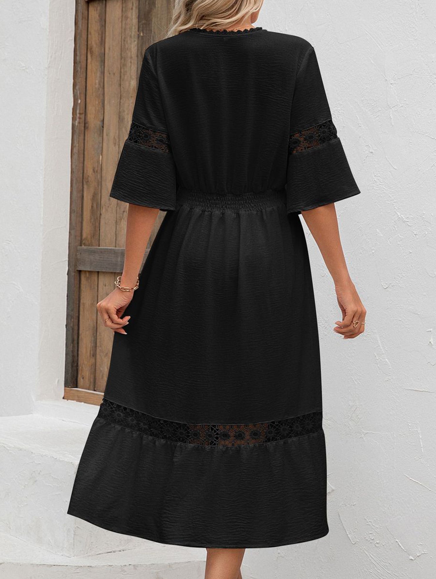 Anna-Berg | V Neck Hollow Short Sleeve Dress
