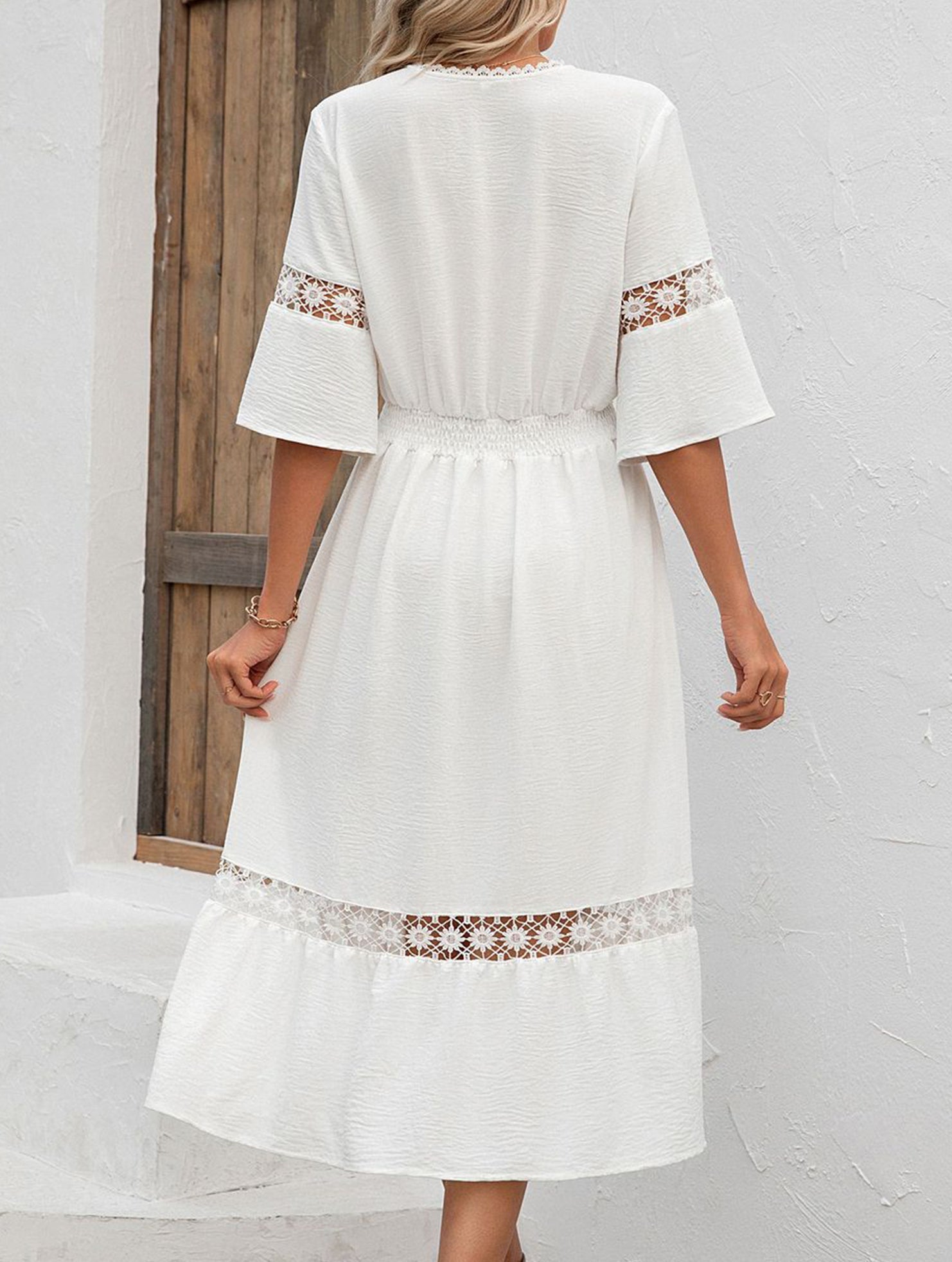 Anna-Berg | V Neck Hollow Short Sleeve Dress