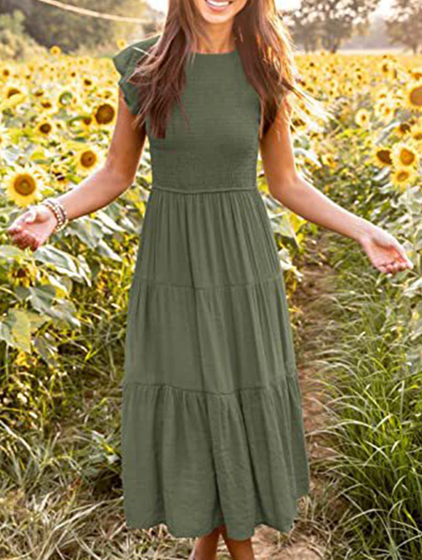 Anna-Berg | Solid Color Cross-Border Sleeved Dress