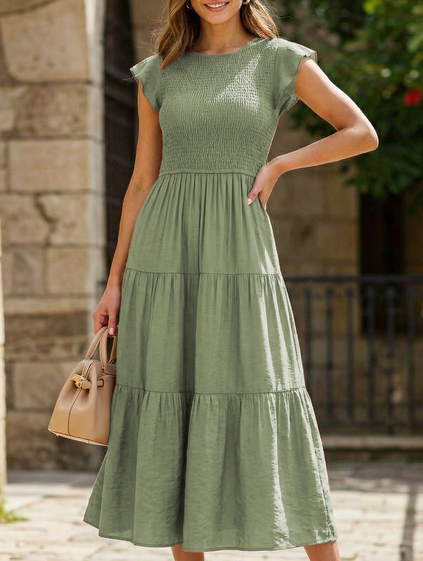 Anna-Berg | Solid Color Cross-Border Sleeved Dress