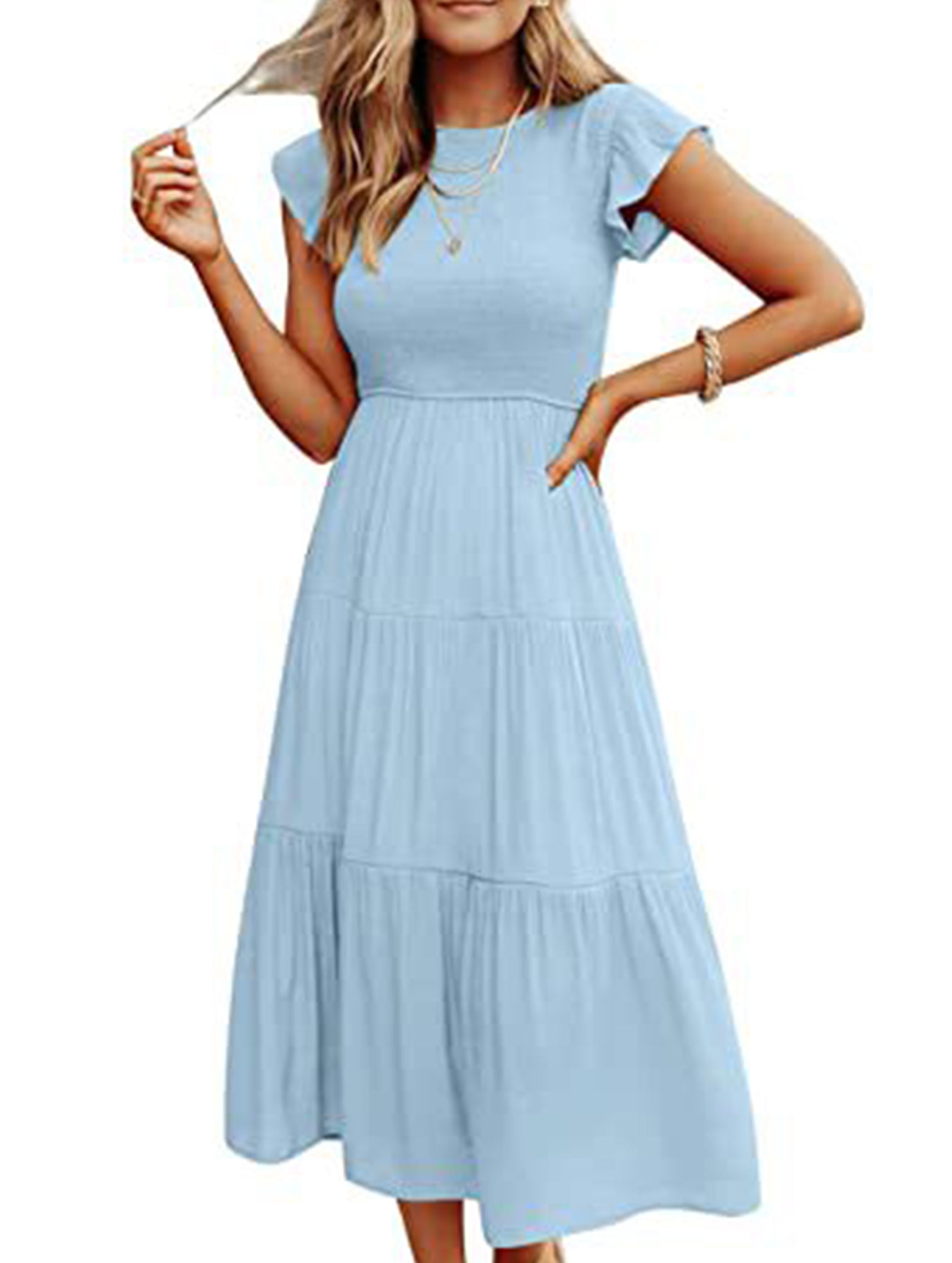 Anna-Berg | Solid Color Cross-Border Sleeved Dress
