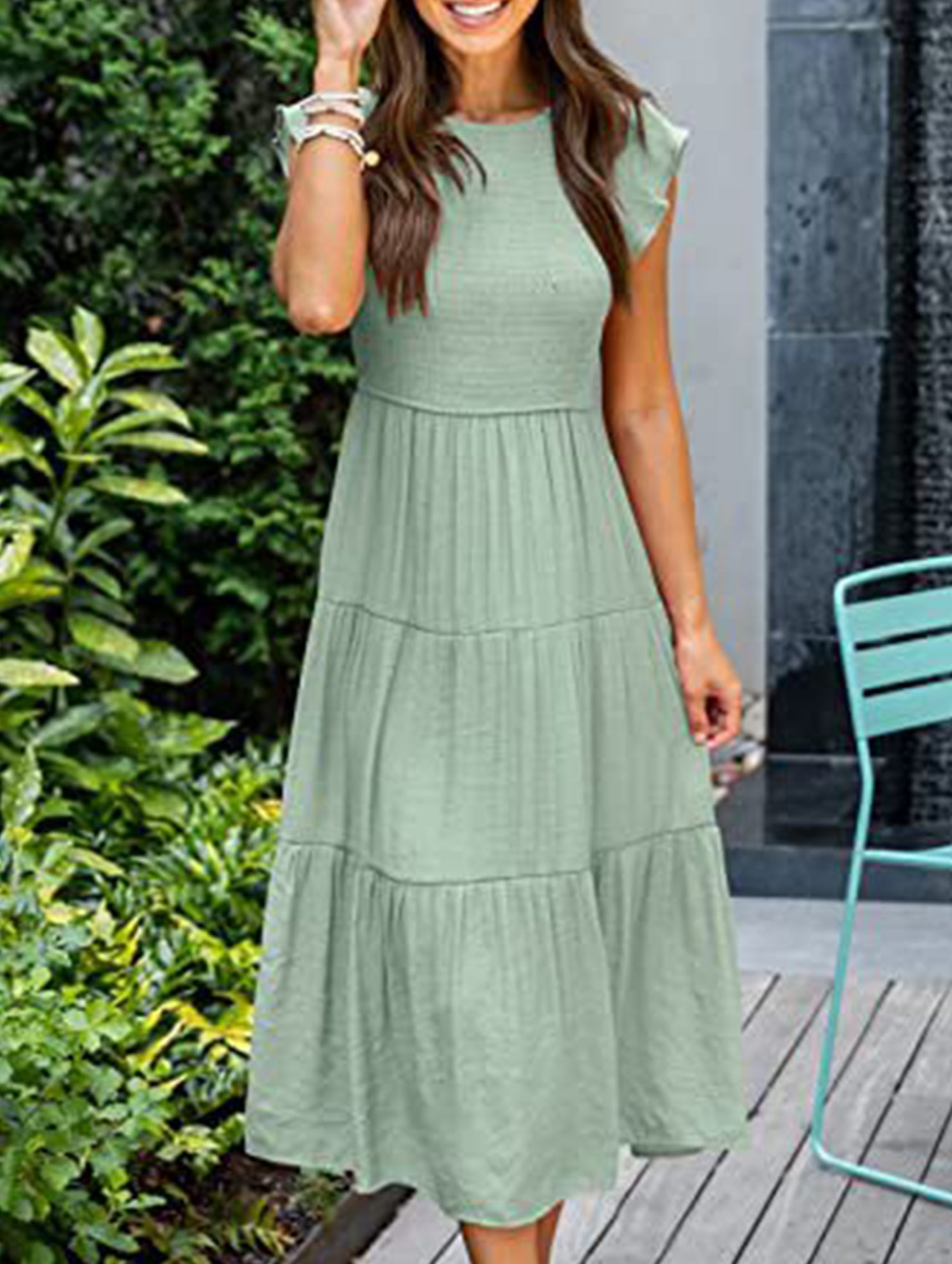 Anna-Berg | Solid Color Cross-Border Sleeved Dress
