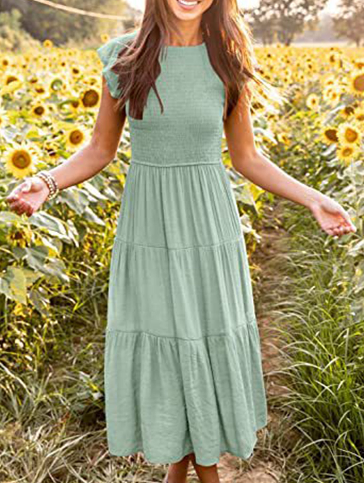 Anna-Berg | Solid Color Cross-Border Sleeved Dress