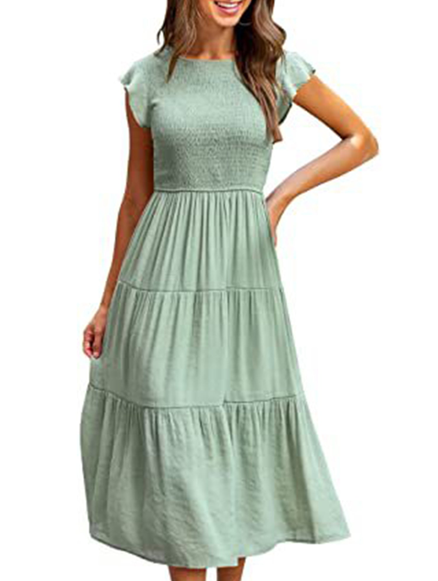 Anna-Berg | Solid Color Cross-Border Sleeved Dress