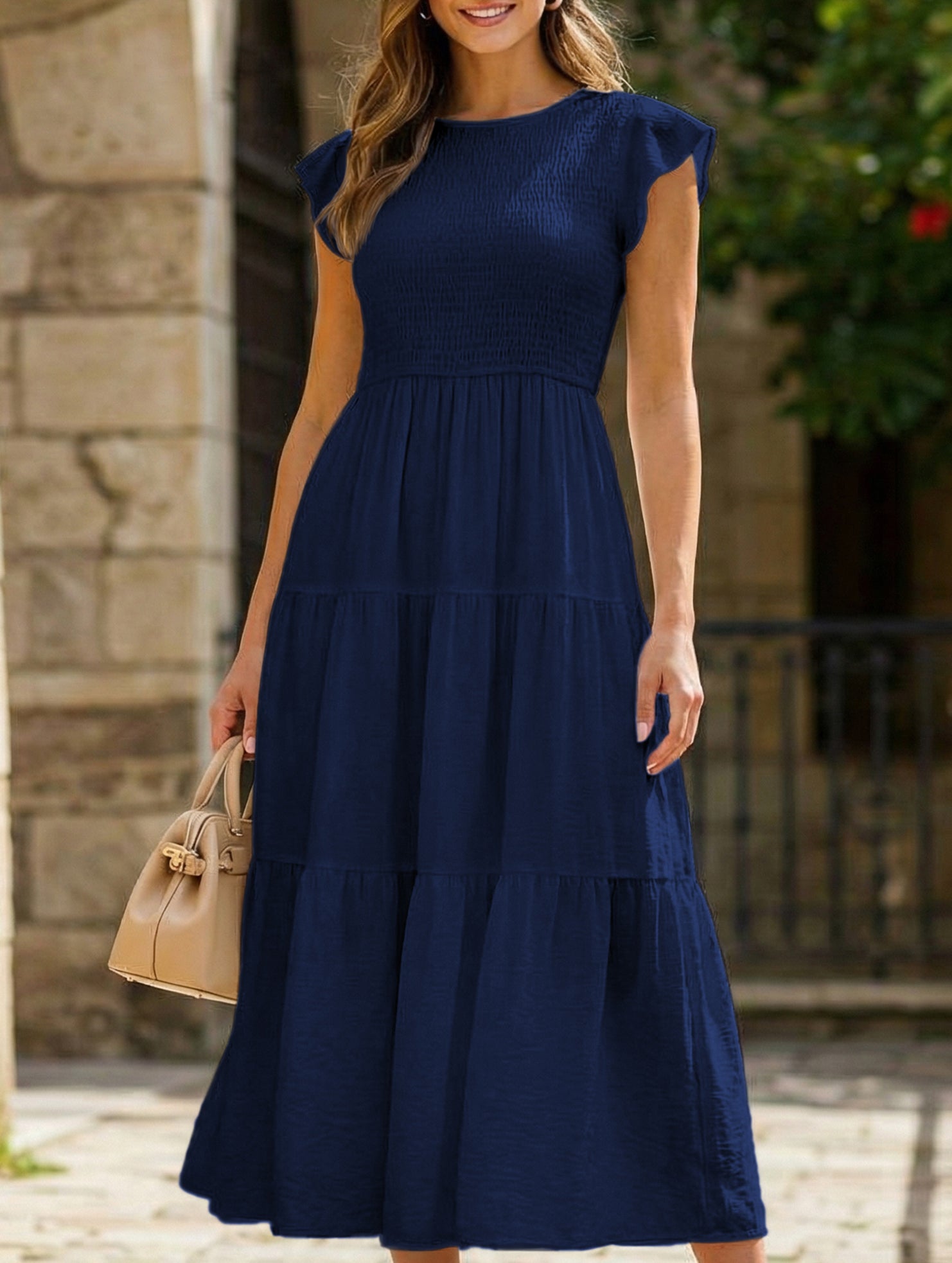 Anna-Berg | Solid Color Cross-Border Sleeved Dress