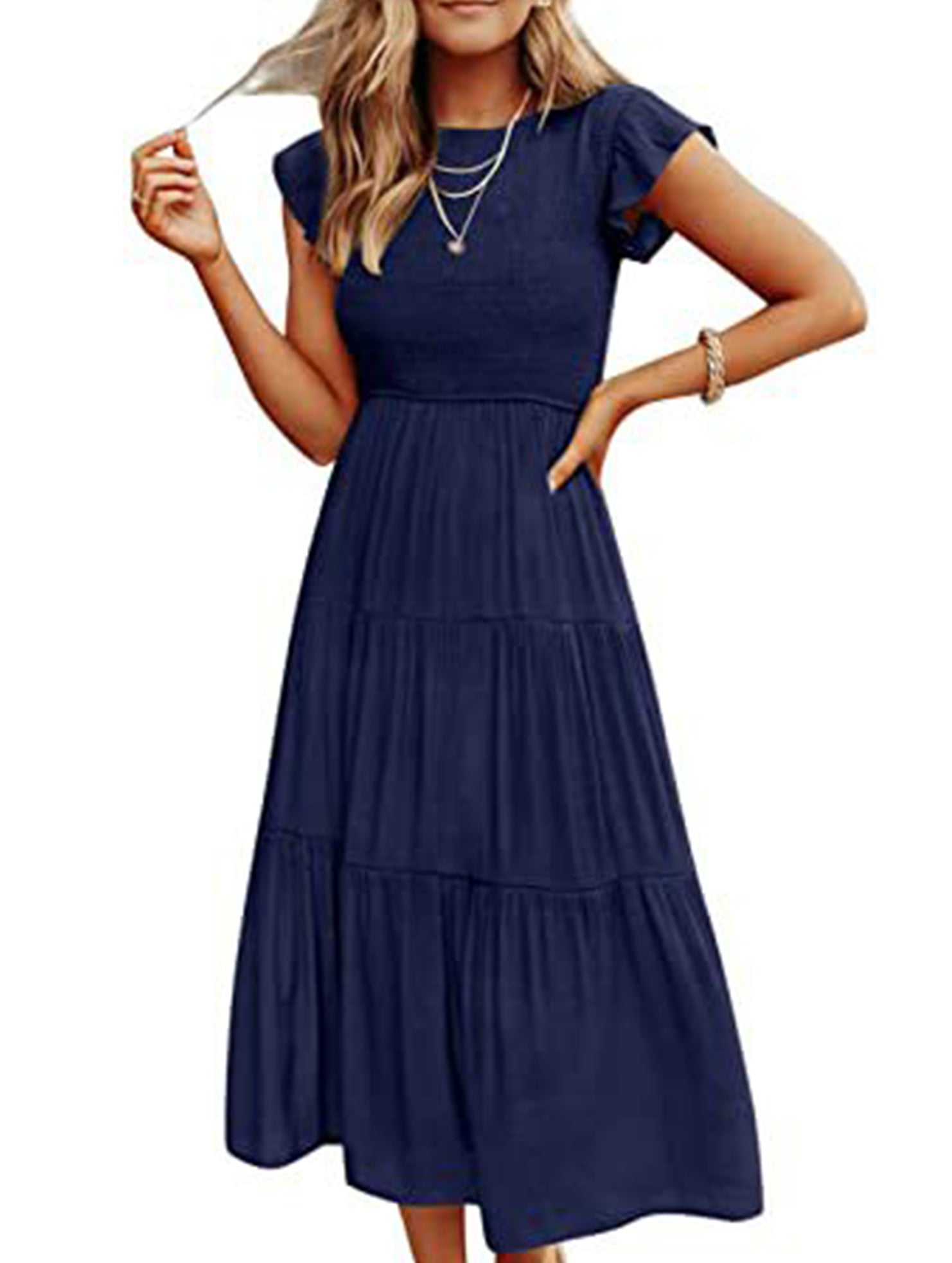 Anna-Berg | Solid Color Cross-Border Sleeved Dress