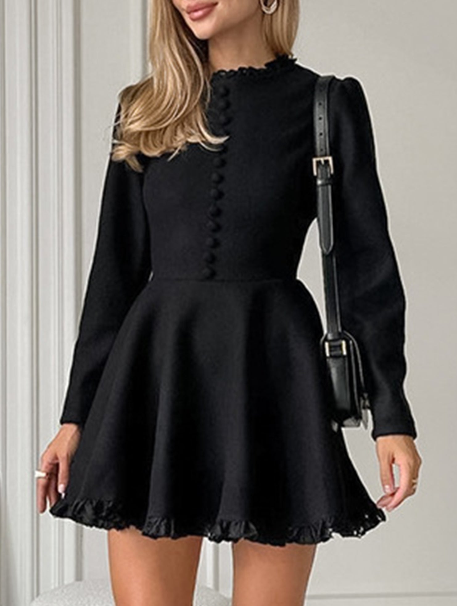Anna-Berg | Round Neck Waist Lace Patchwork Dress