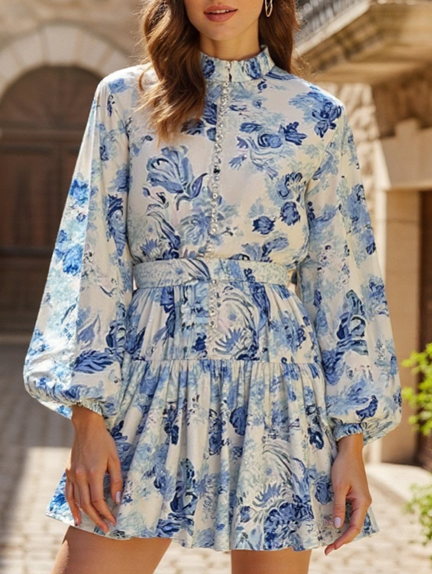 Anna-Berg | Fashionable Long-Sleeved Tie-Print Dress