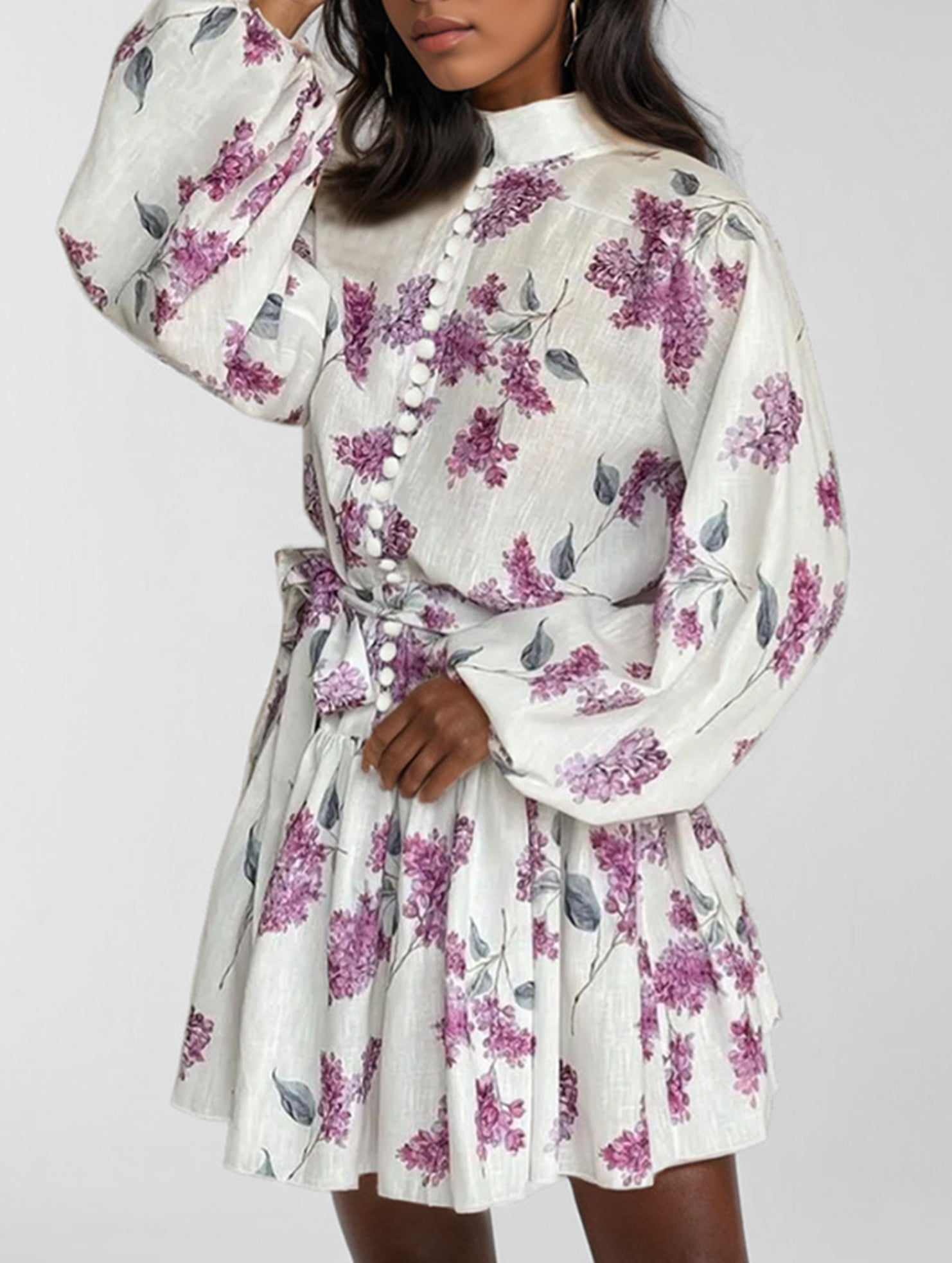 Anna-Berg | Fashionable Long-Sleeved Tie-Print Dress