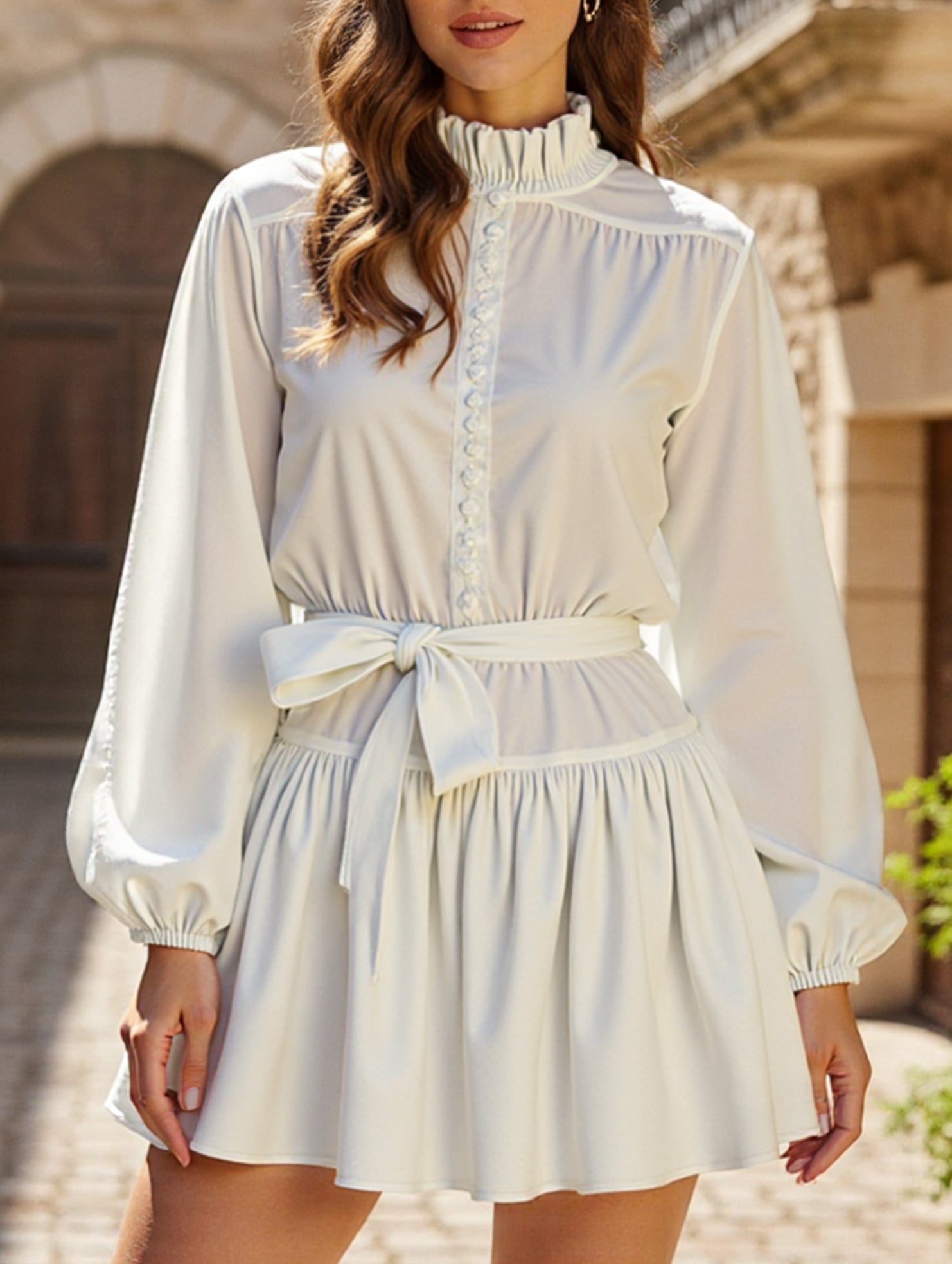 Anna-Berg | Fashionable Long-Sleeved Tie-Print Dress