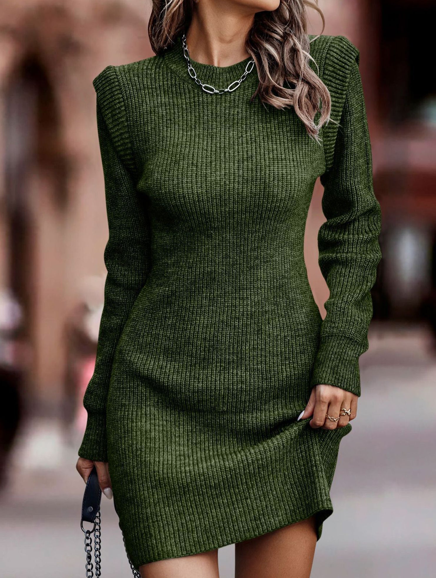 Anna-Berg | Round Neck Long-Sleeved Bodycon Sweater Dress