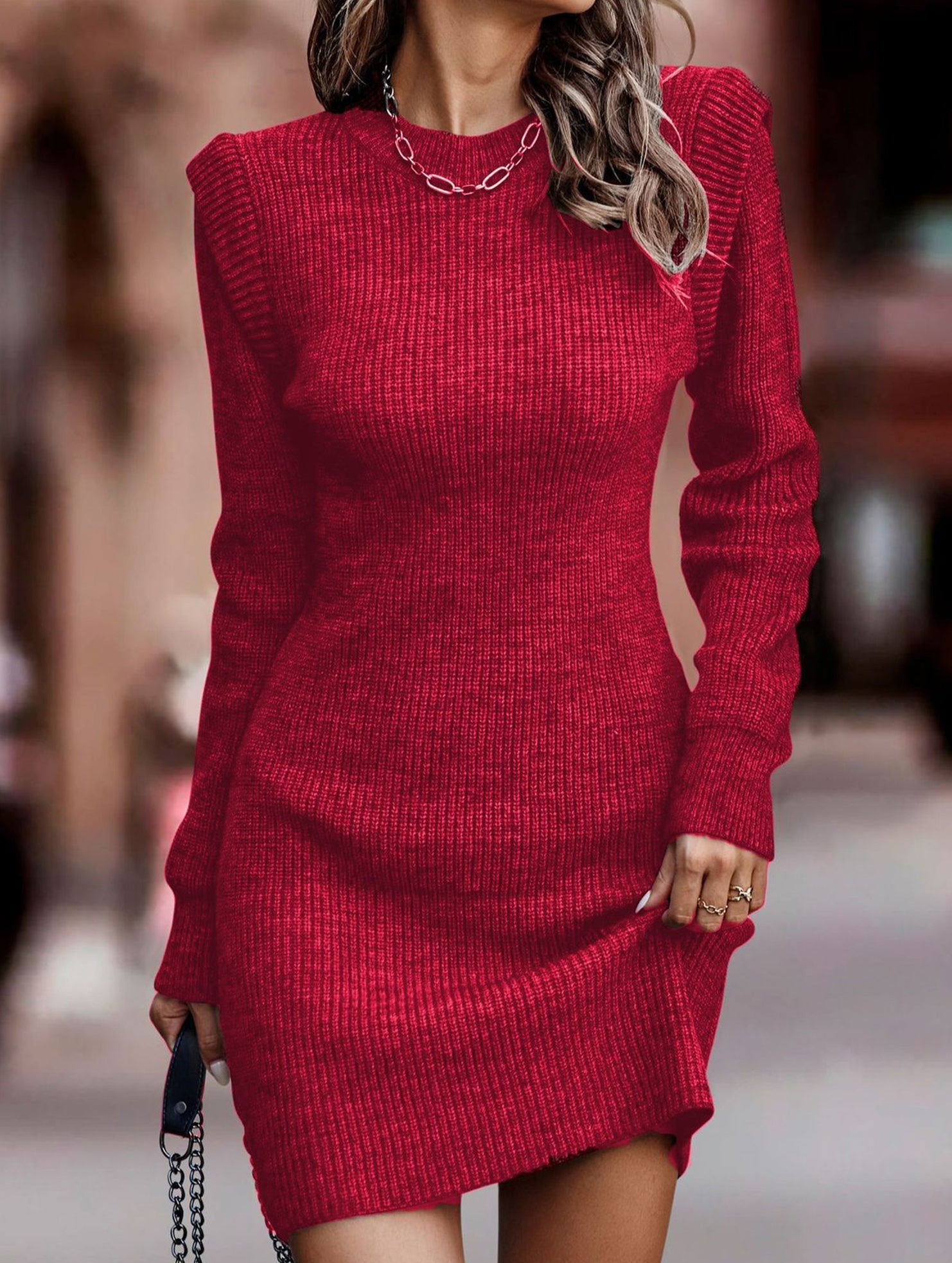 Anna-Berg | Round Neck Long-Sleeved Bodycon Sweater Dress