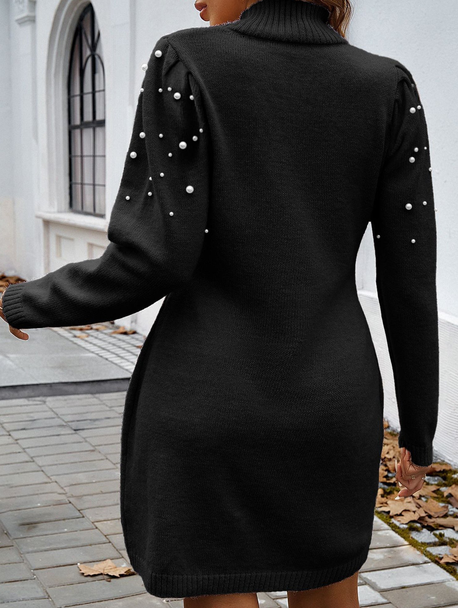 Anna-Berg | Solid Color Long-Sleeved Sweater Dress