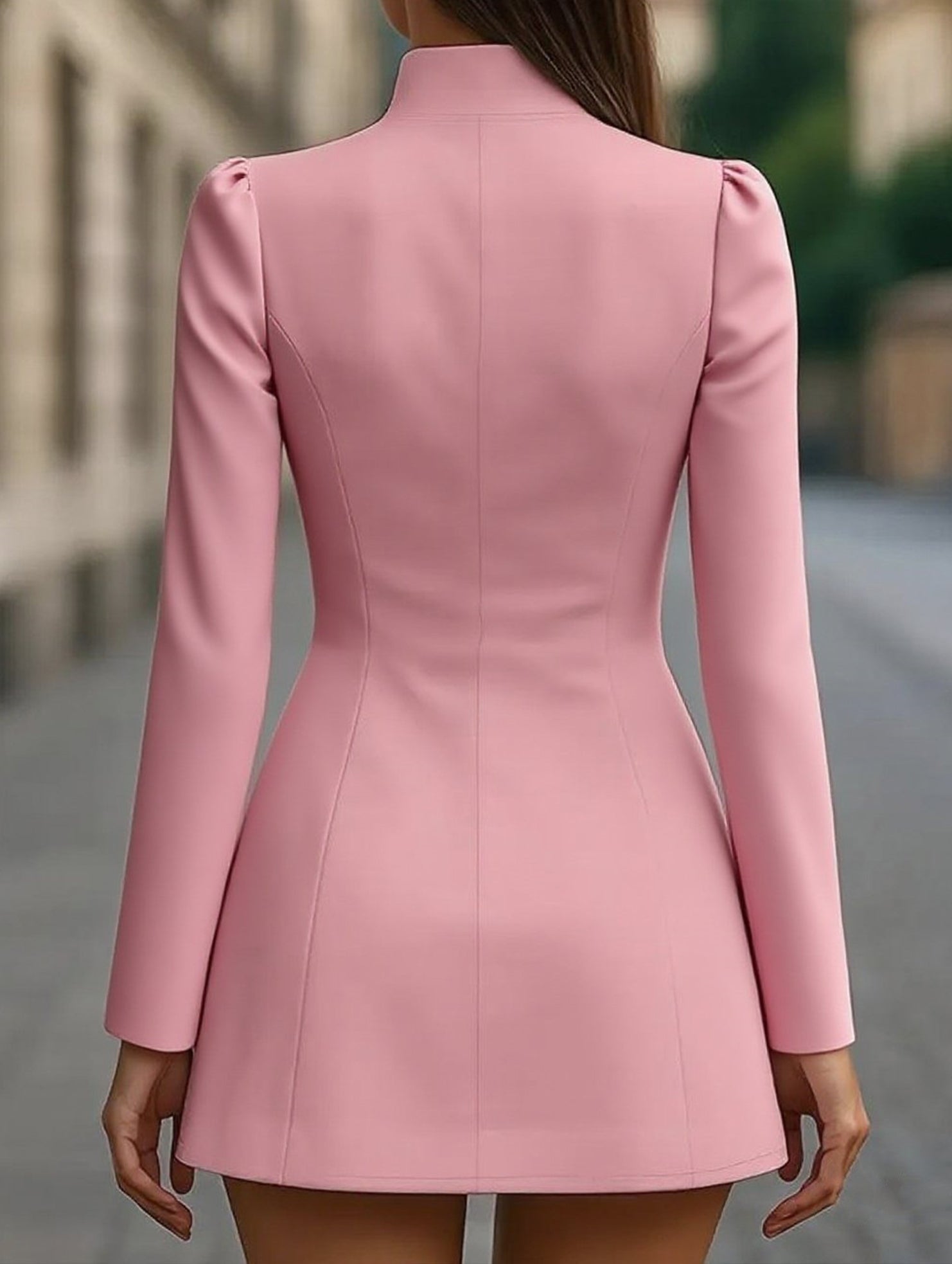 Anna-Berg | Slim-Fit Stand-Up Collar Single-Breasted Dress