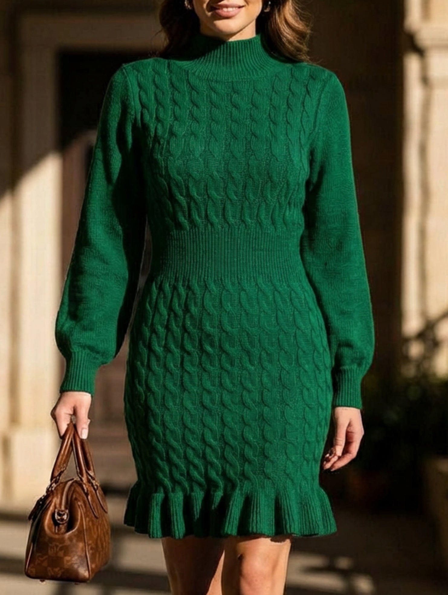 Anna-Berg | Fashionable Cable Knit Waist-Cinching Sweater Dress
