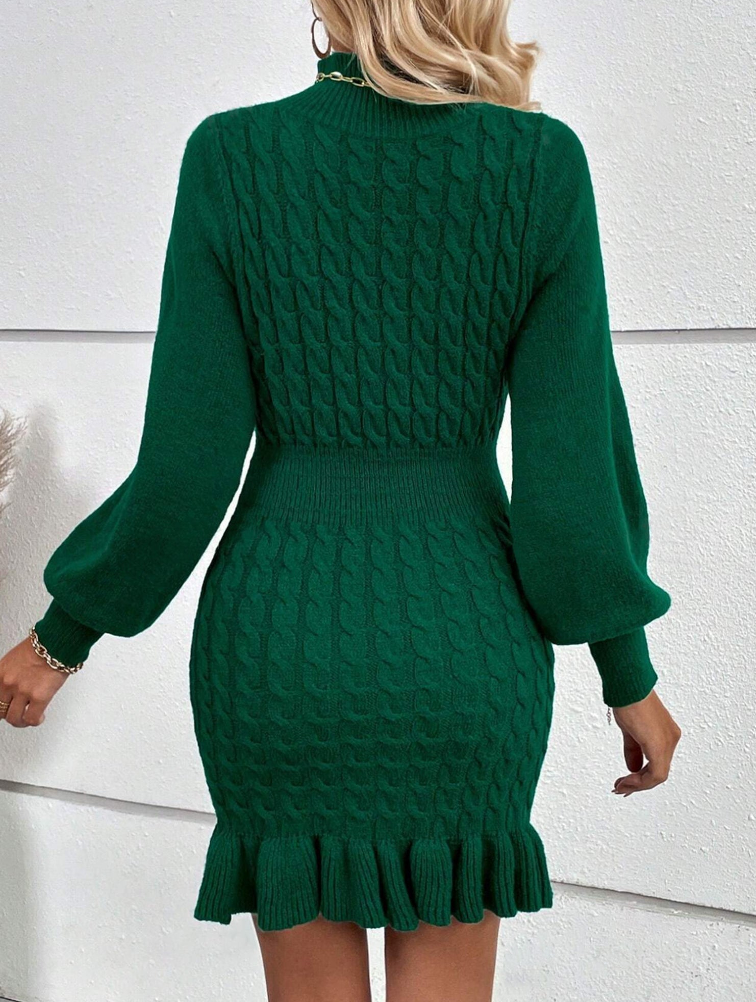 Anna-Berg | Fashionable Cable Knit Waist-Cinching Sweater Dress