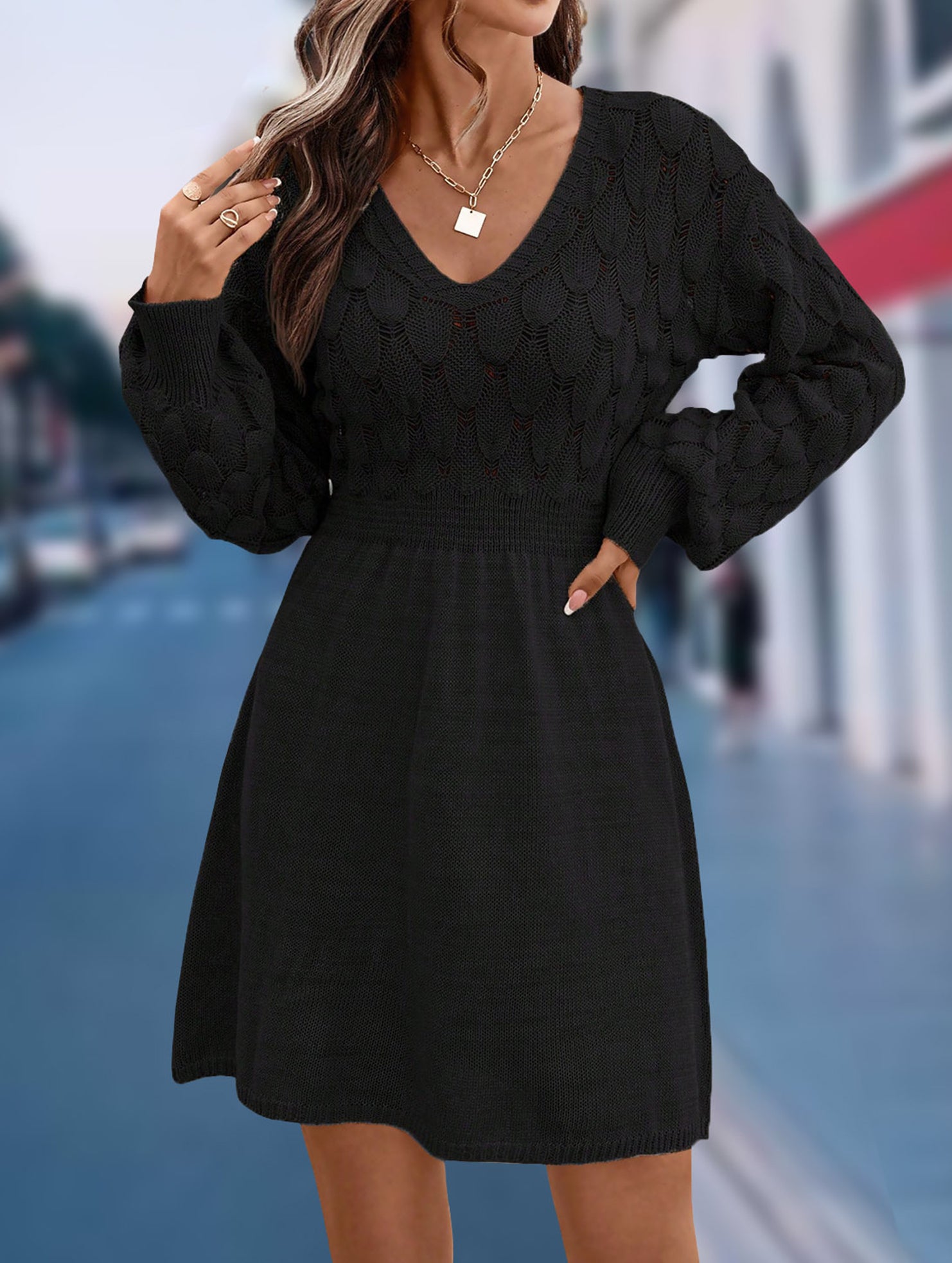Anna-Berg | Crochet V Neck A-Line Beach Dress