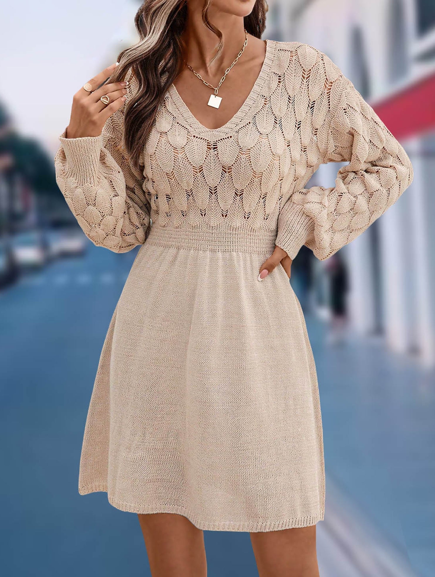 Anna-Berg | Crochet V Neck A-Line Beach Dress