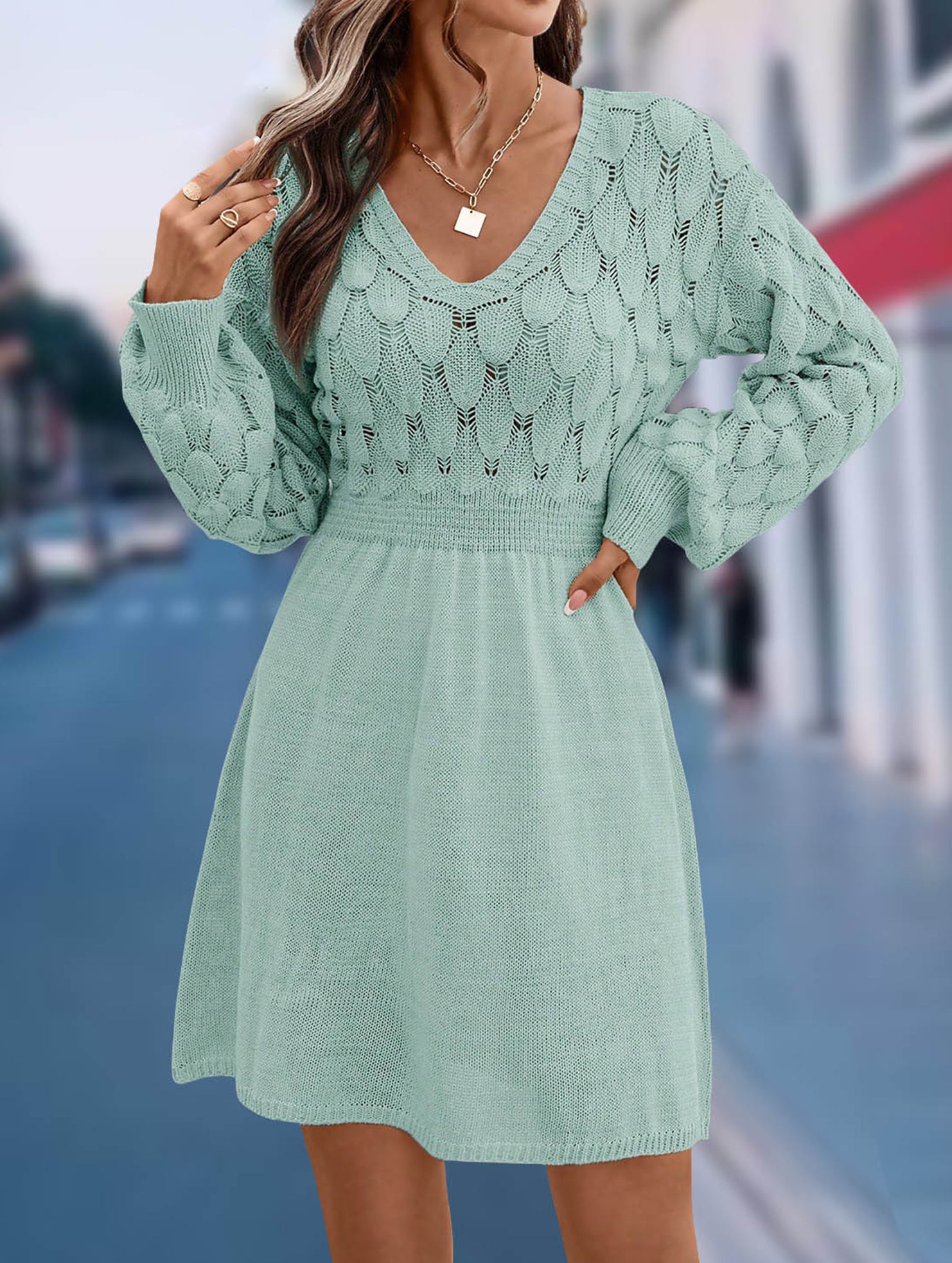 Anna-Berg | Crochet V Neck A-Line Beach Dress