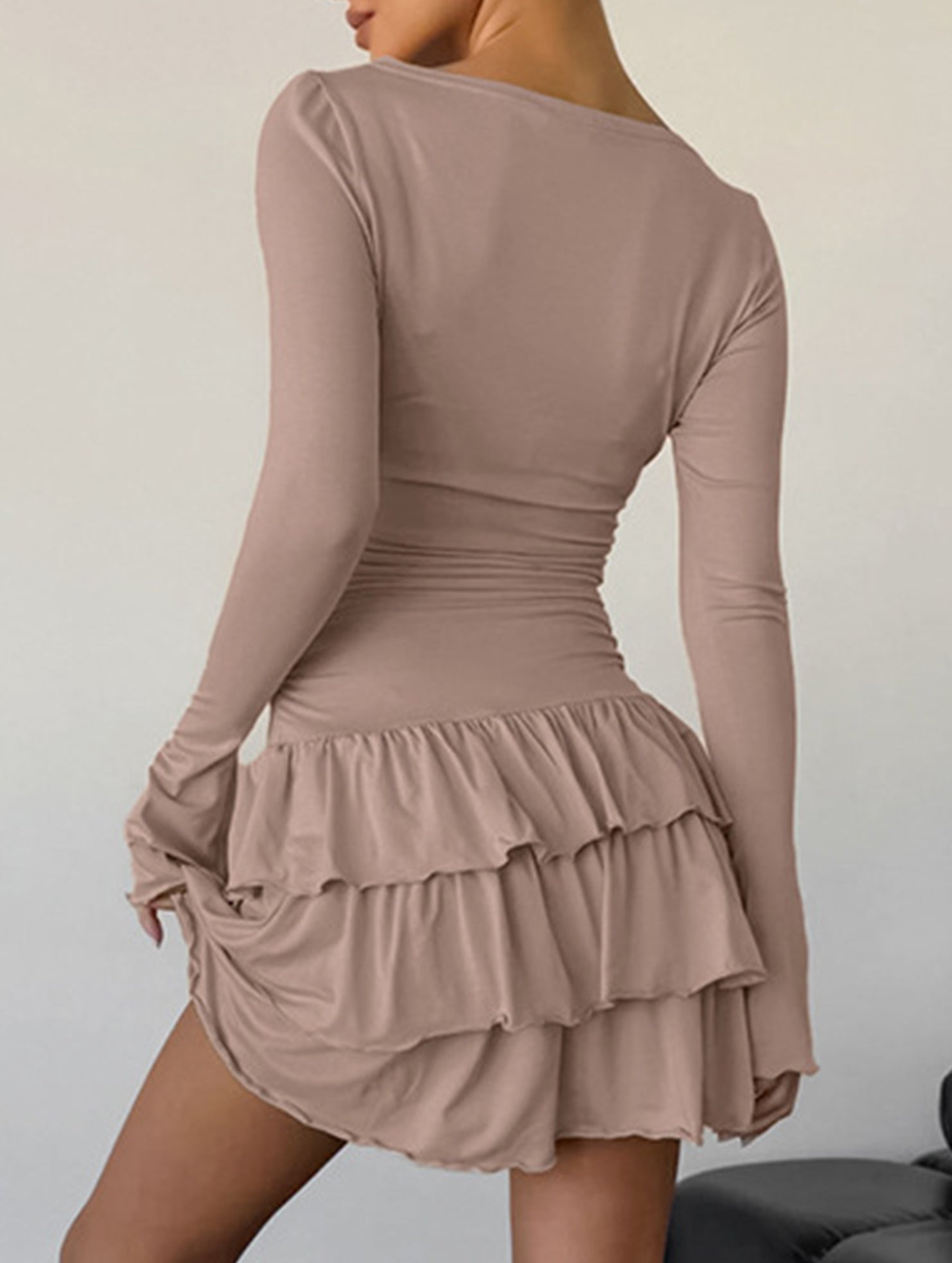 Anna-Berg | Waist Cinched Ruffle Long Sleeve Dress