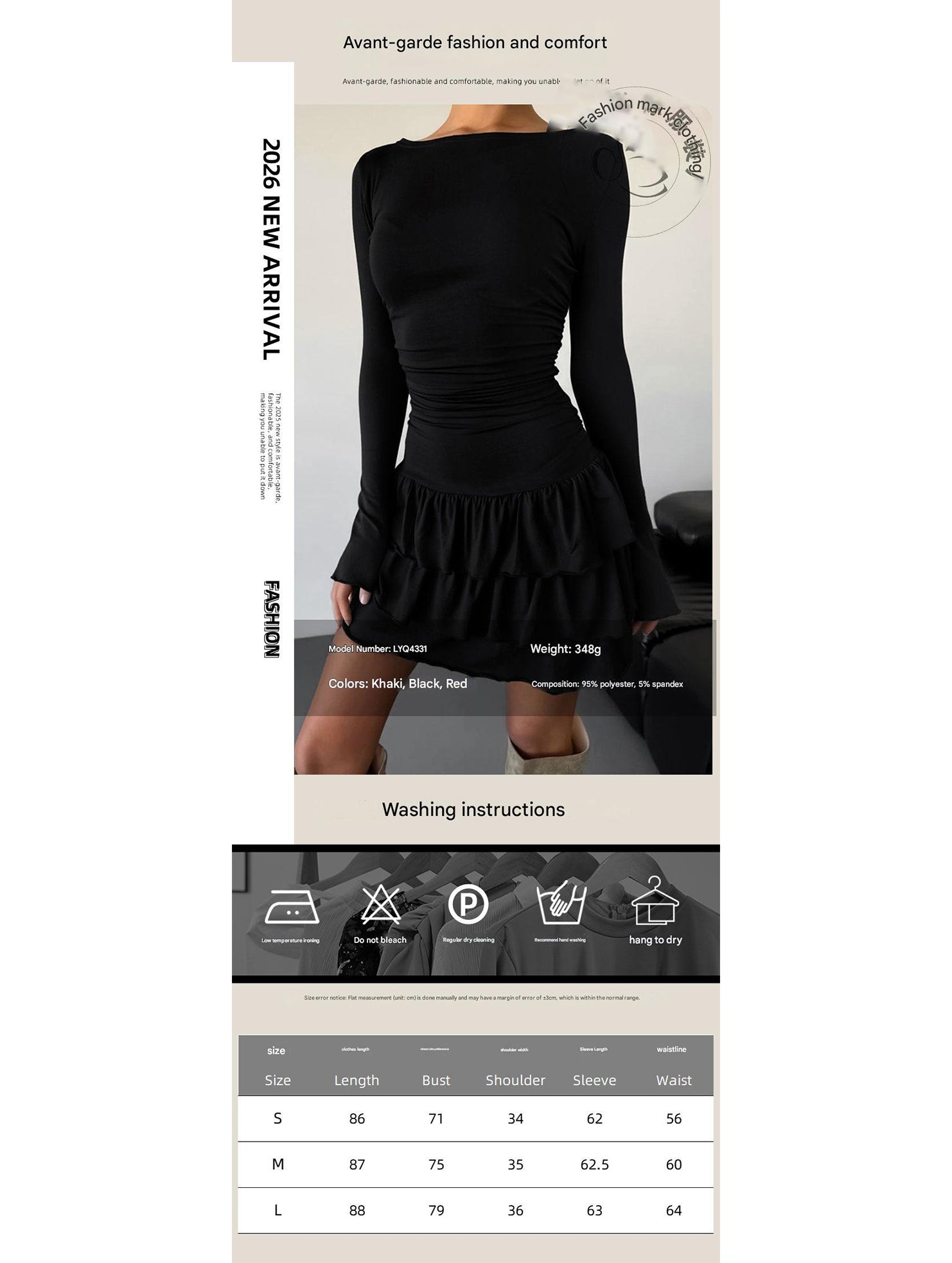Anna-Berg | Waist Cinched Ruffle Long Sleeve Dress