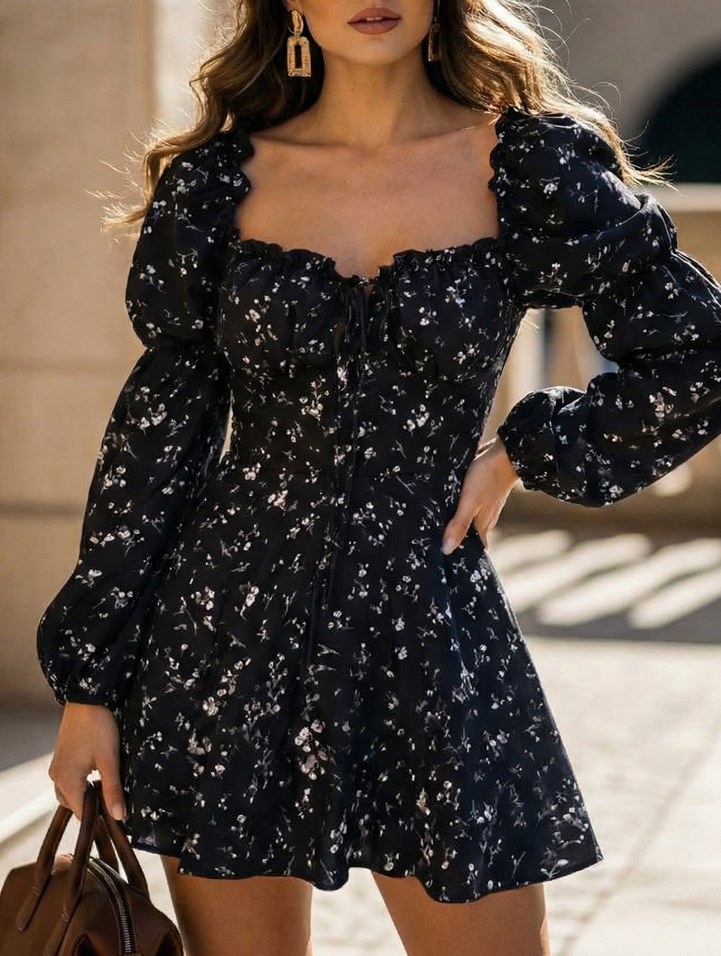 Anna-Berg | Elegant Floral Print Fitted Waist Dress