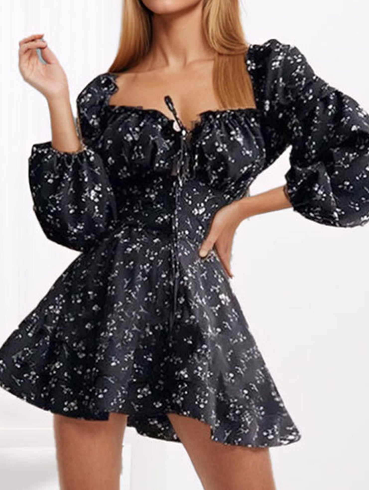 Anna-Berg | Elegant Floral Print Fitted Waist Dress