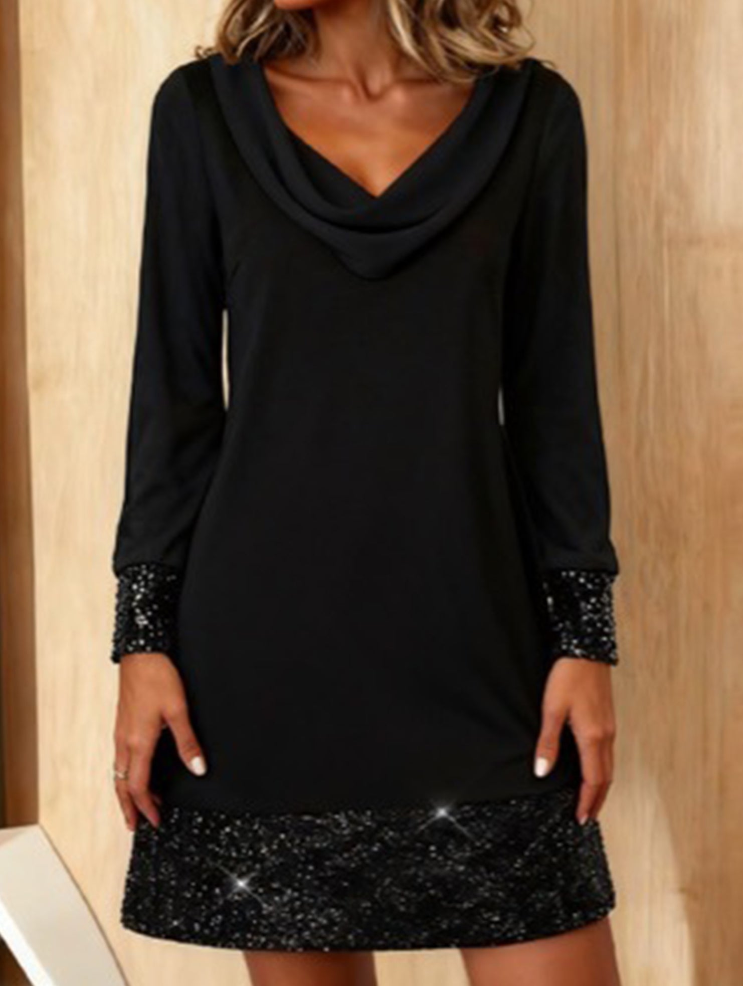 Anna-Berg | Wave Neck Sequin Mesh Party Dress