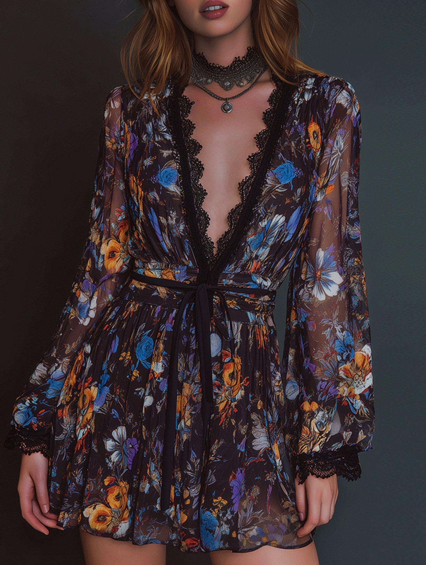 Anna-Berg | V Neck Organza Waist Fit Dress