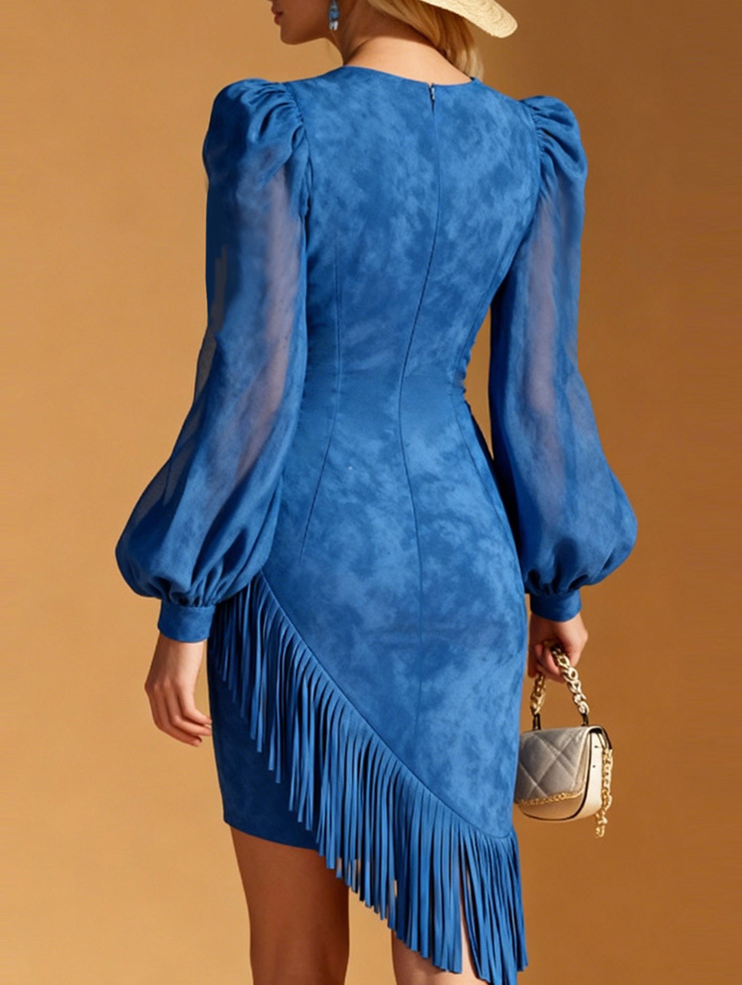 Anna-Berg | Faux Suede Zip Fringe Hem Dress