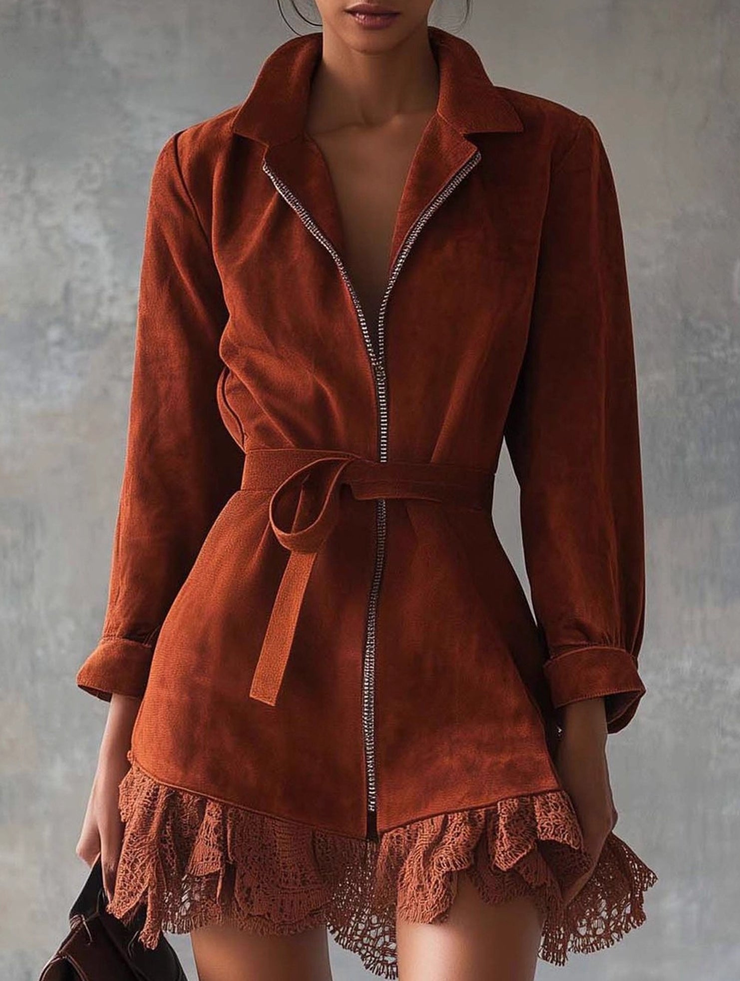 Anna-Berg | Solid Casual Patchwork Cardigan Dress