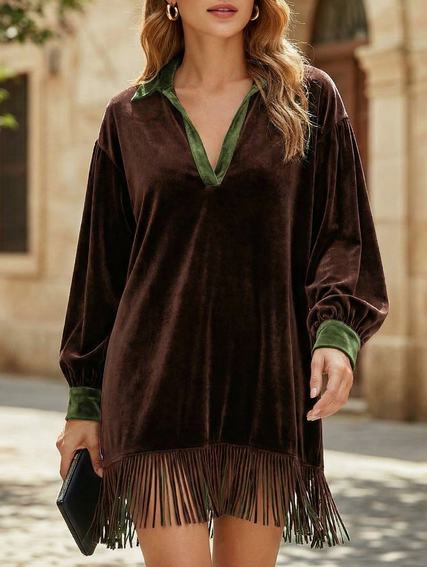 Anna-Berg | Color-Blocked Loose-Fitting Tassel Dress