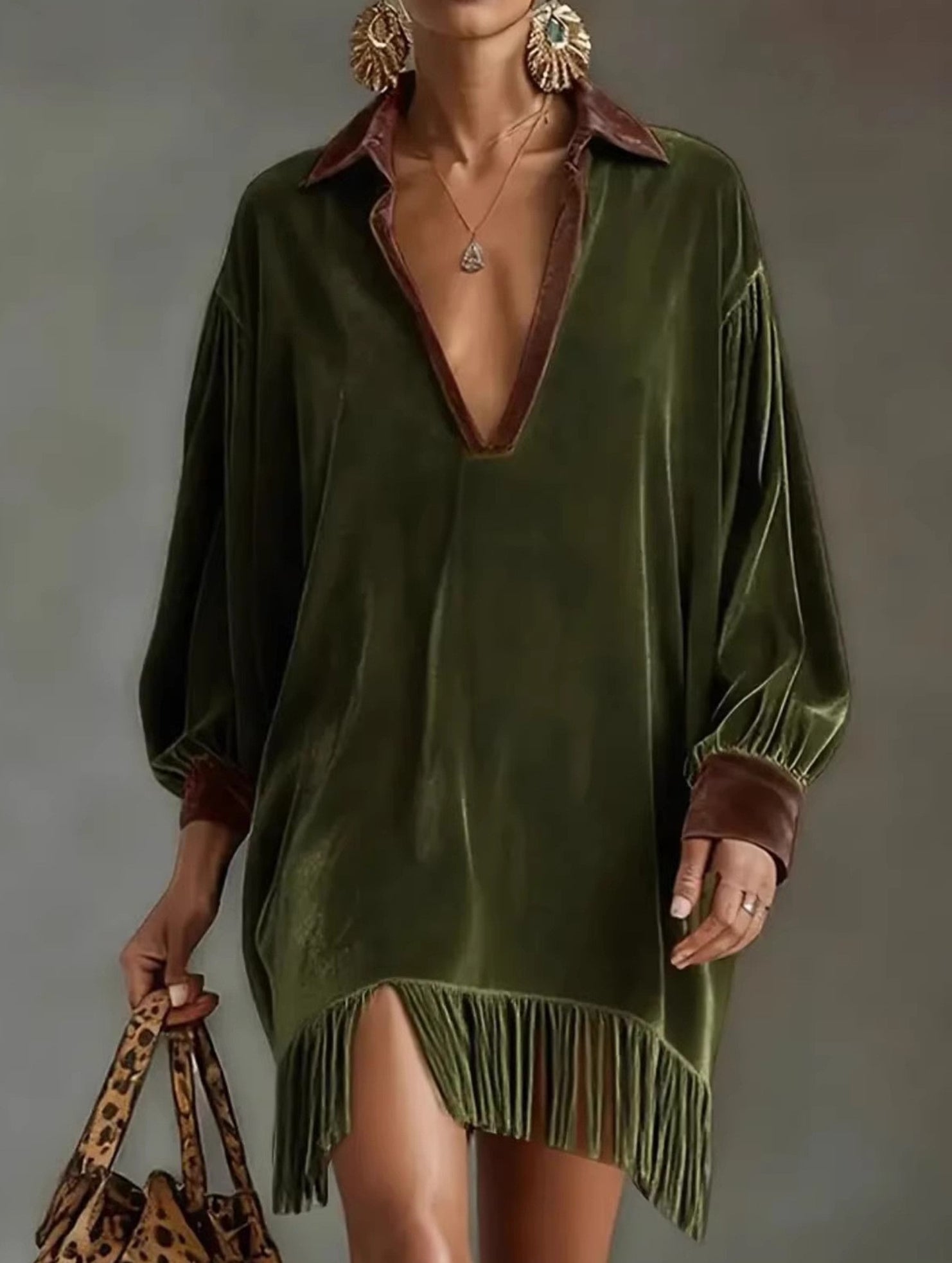 Anna-Berg | Color-Blocked Loose-Fitting Tassel Dress