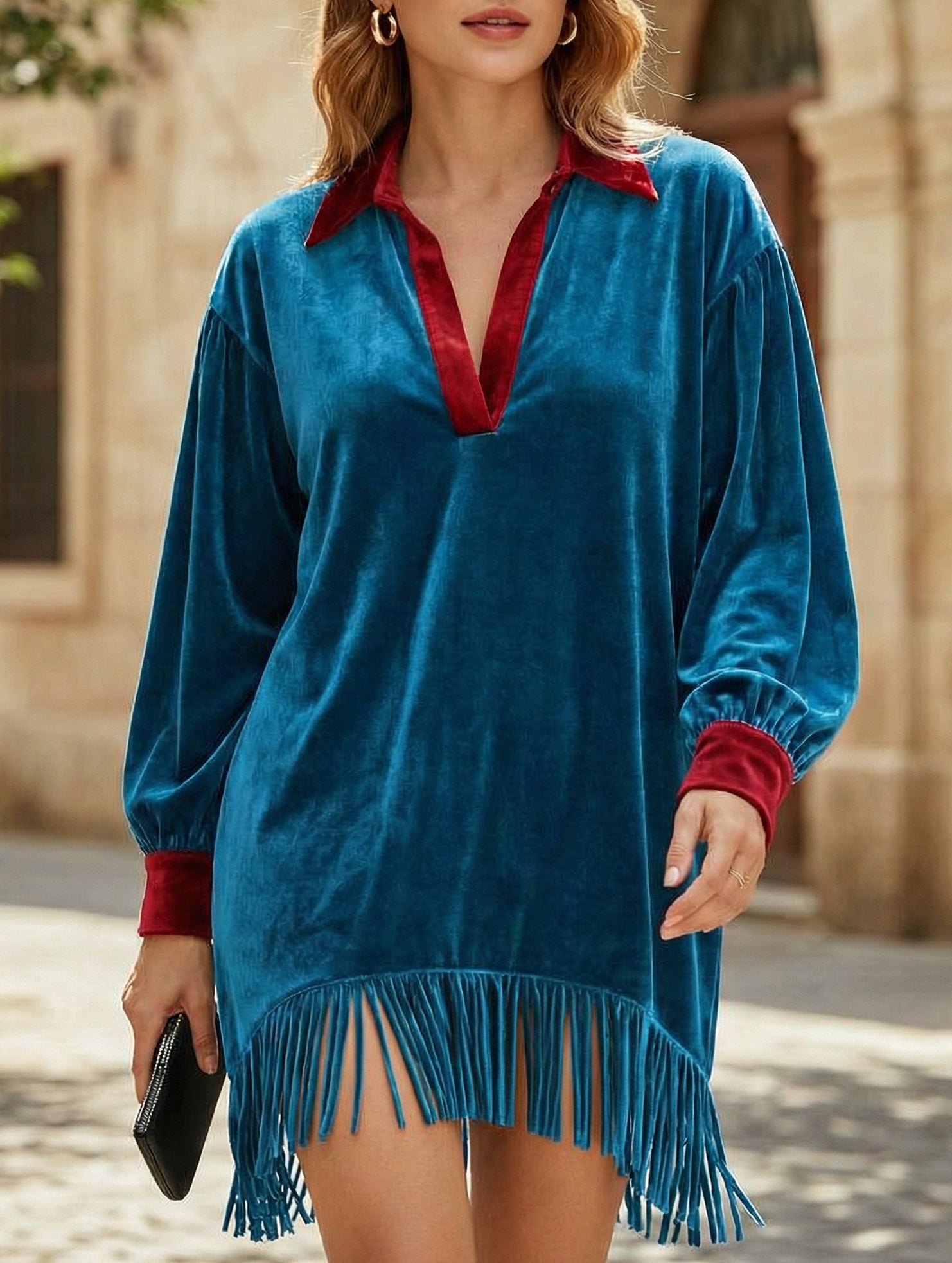 Anna-Berg | Color-Blocked Loose-Fitting Tassel Dress