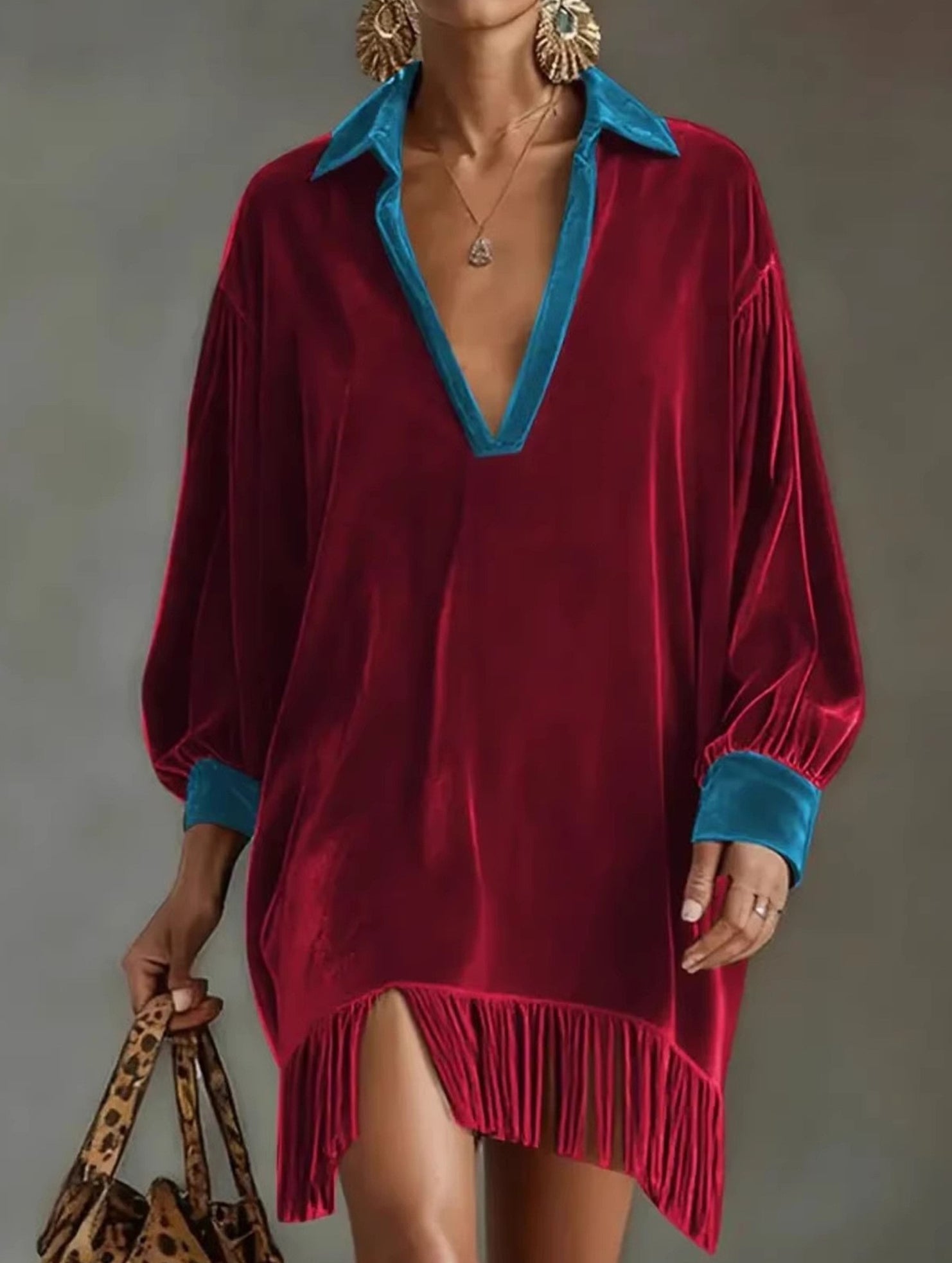 Anna-Berg | Color-Blocked Loose-Fitting Tassel Dress