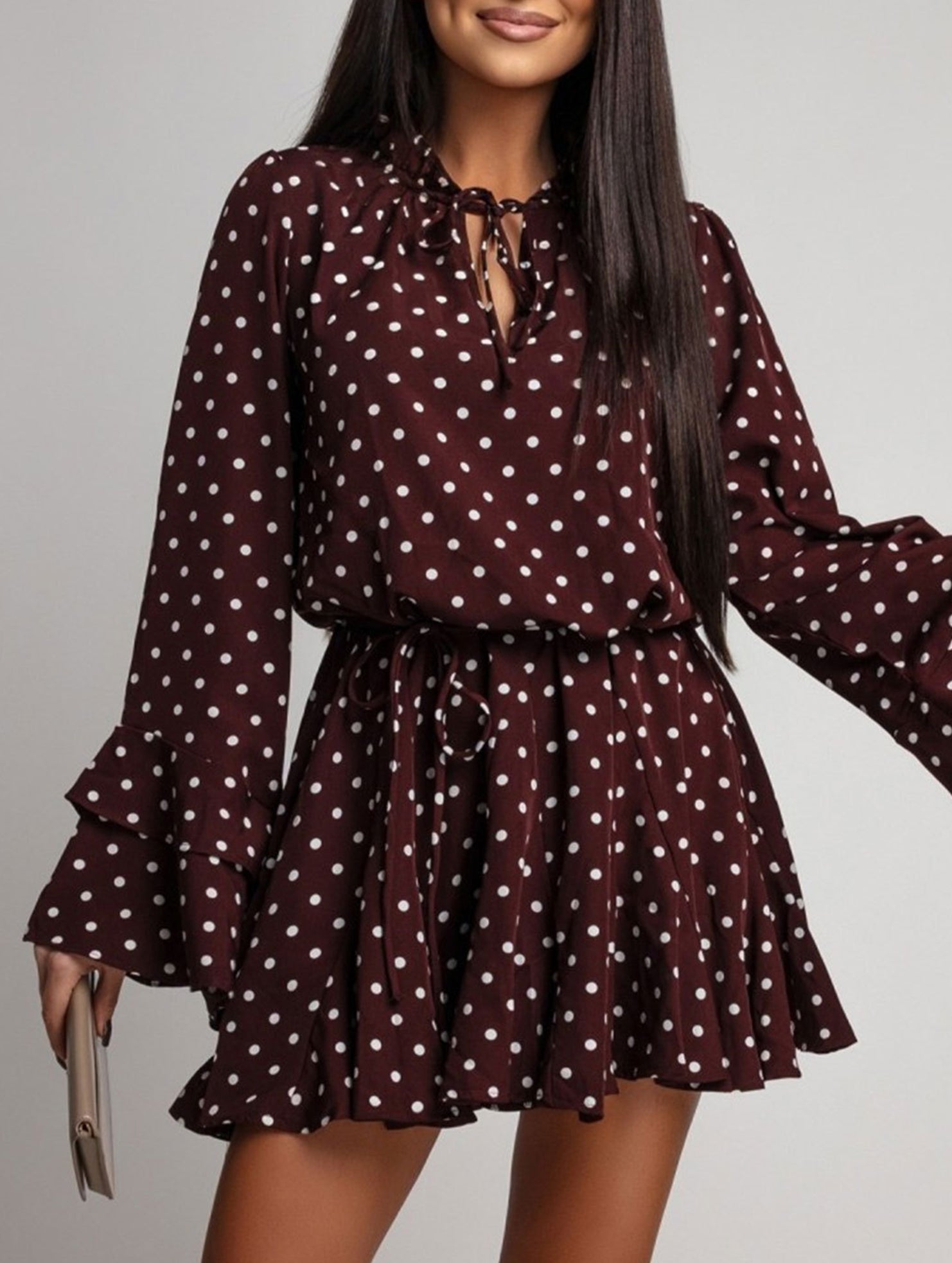 Anna-Berg | Polka Dot V Neck Long Dress