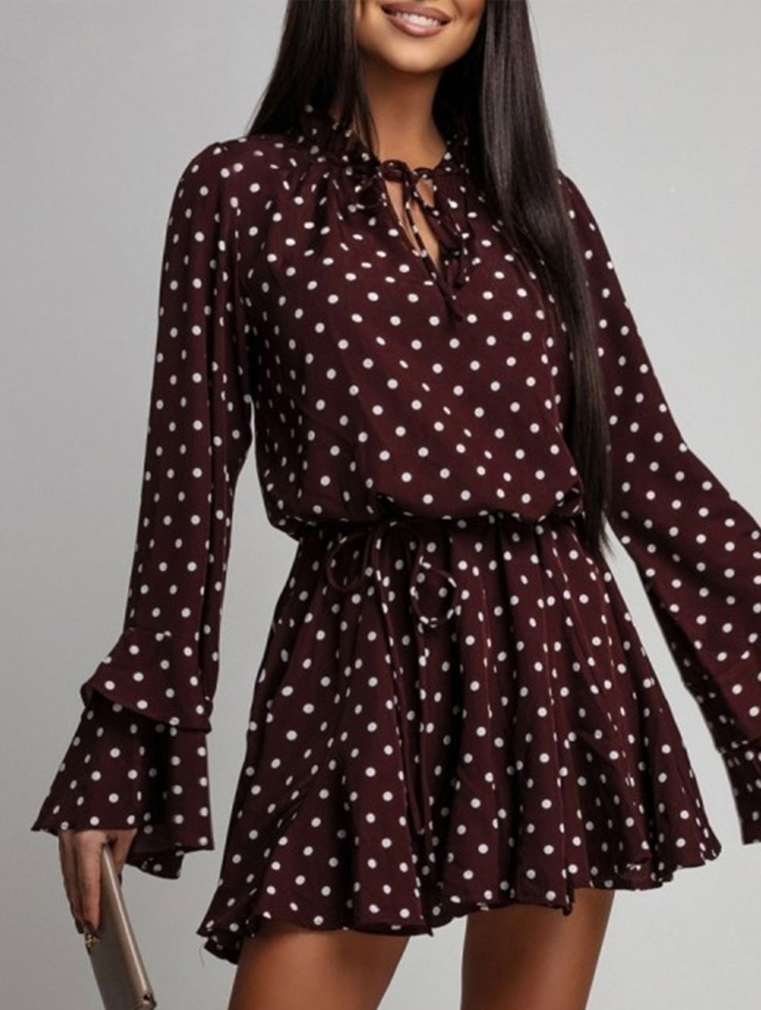 Anna-Berg | Polka Dot V Neck Long Dress