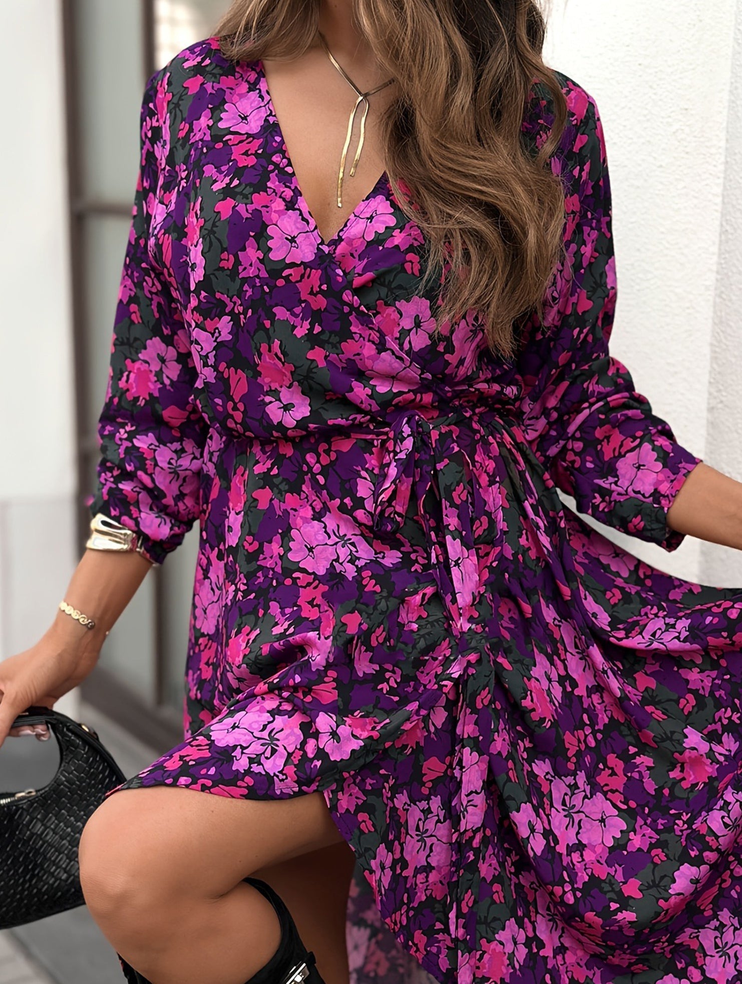 Anna-Berg | V Neck Tie Waist Long Dress